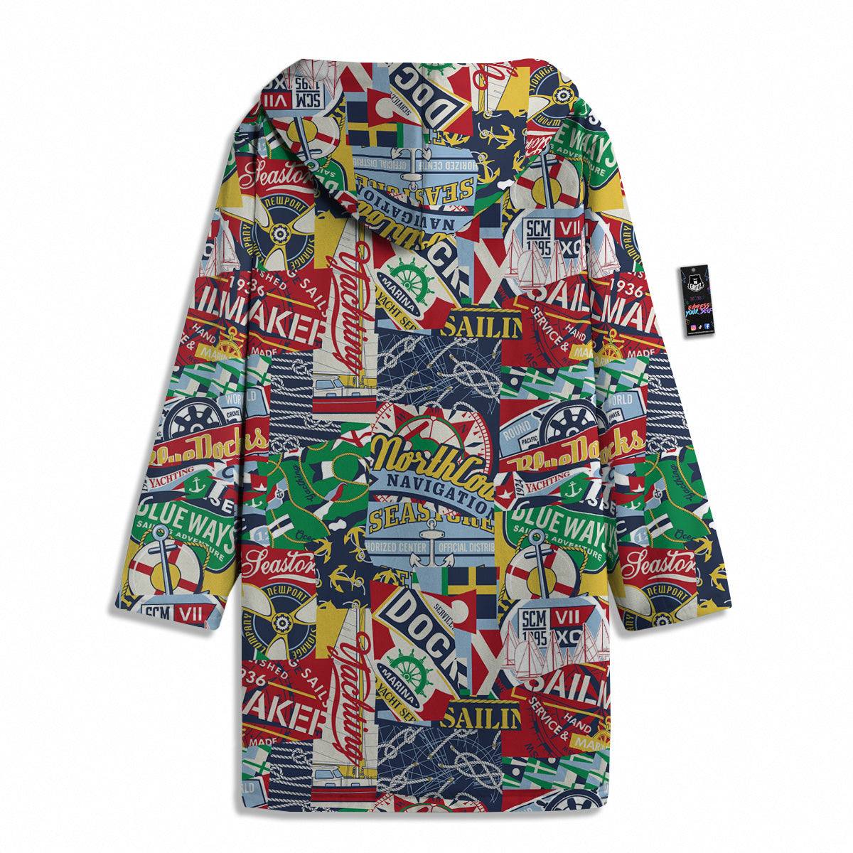 Patchwork Vintage Nautical Print Pattern Men's Windbreaker Jacket-grizzshop