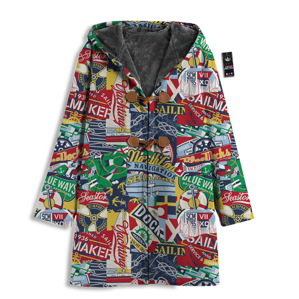 Patchwork Vintage Nautical Print Pattern Men's Windbreaker Jacket-grizzshop