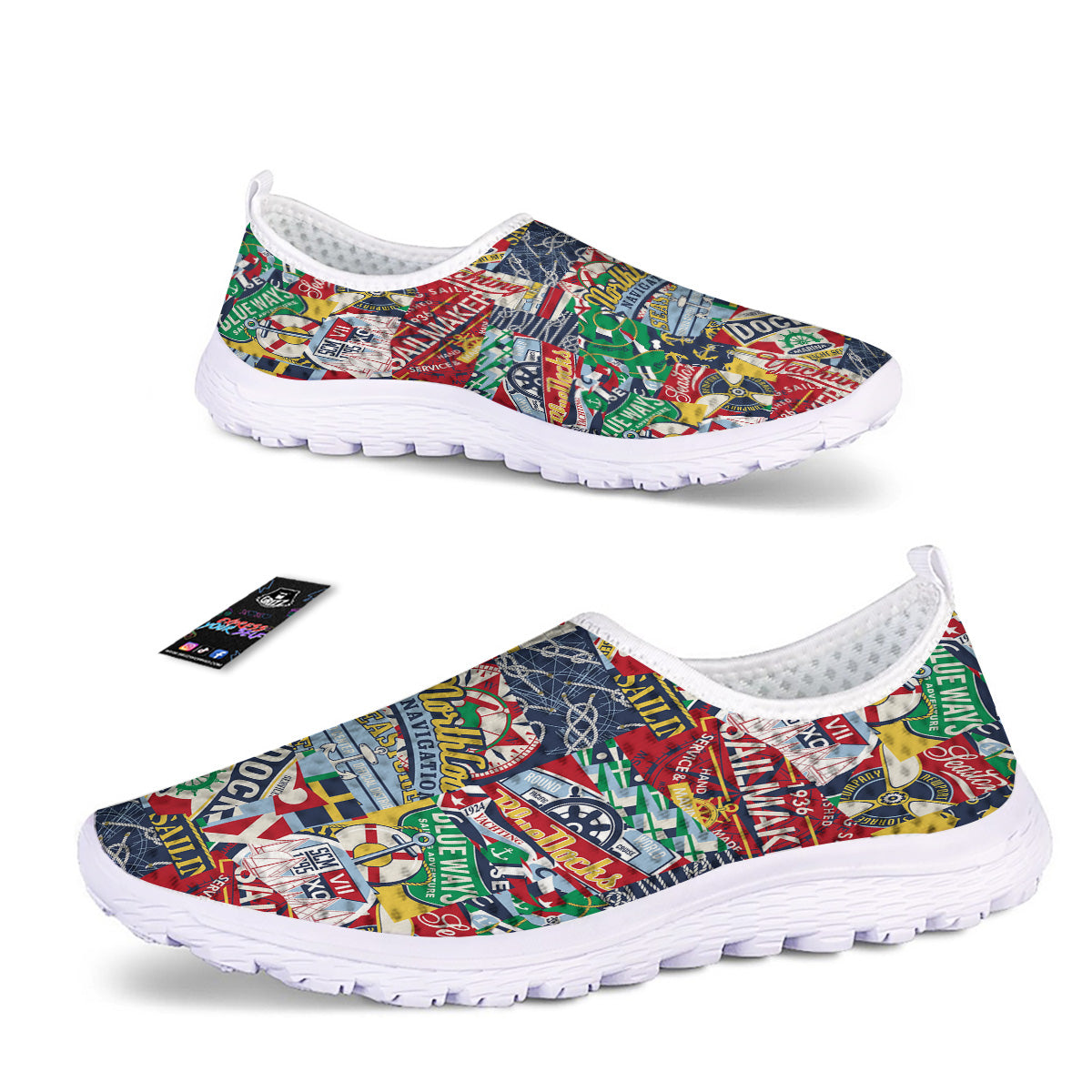 Patchwork Vintage Nautical Print Pattern Nurse Shoes-grizzshop