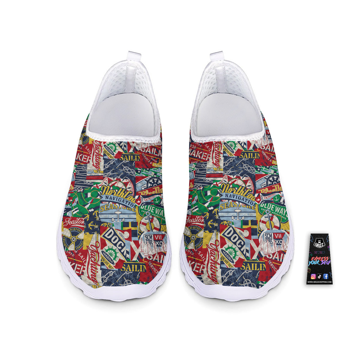 Patchwork Vintage Nautical Print Pattern Nurse Shoes-grizzshop