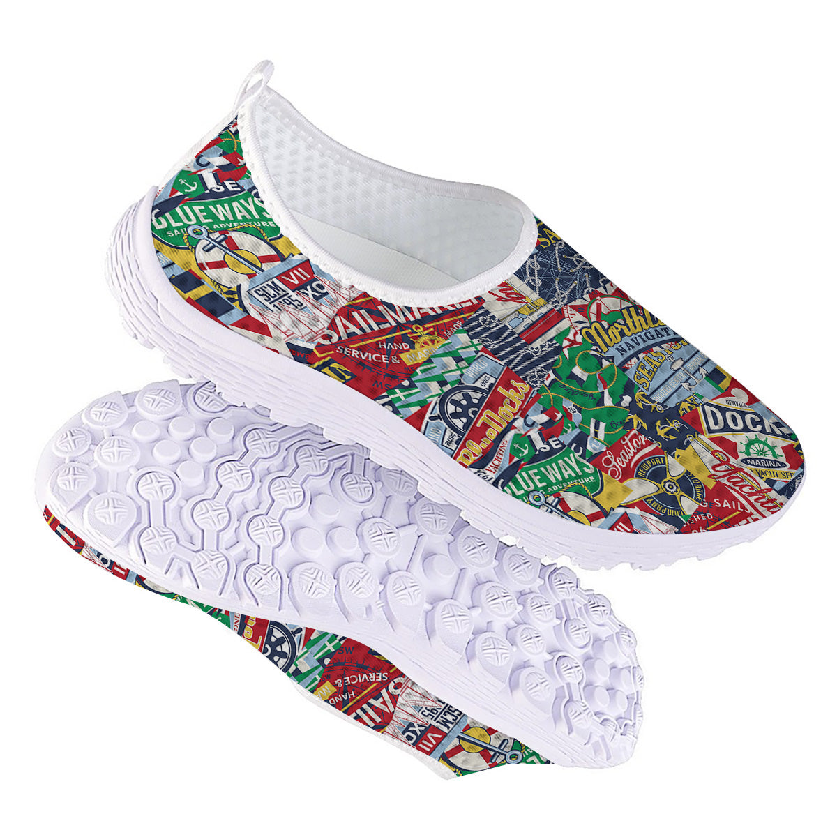 Patchwork Vintage Nautical Print Pattern Nurse Shoes-grizzshop