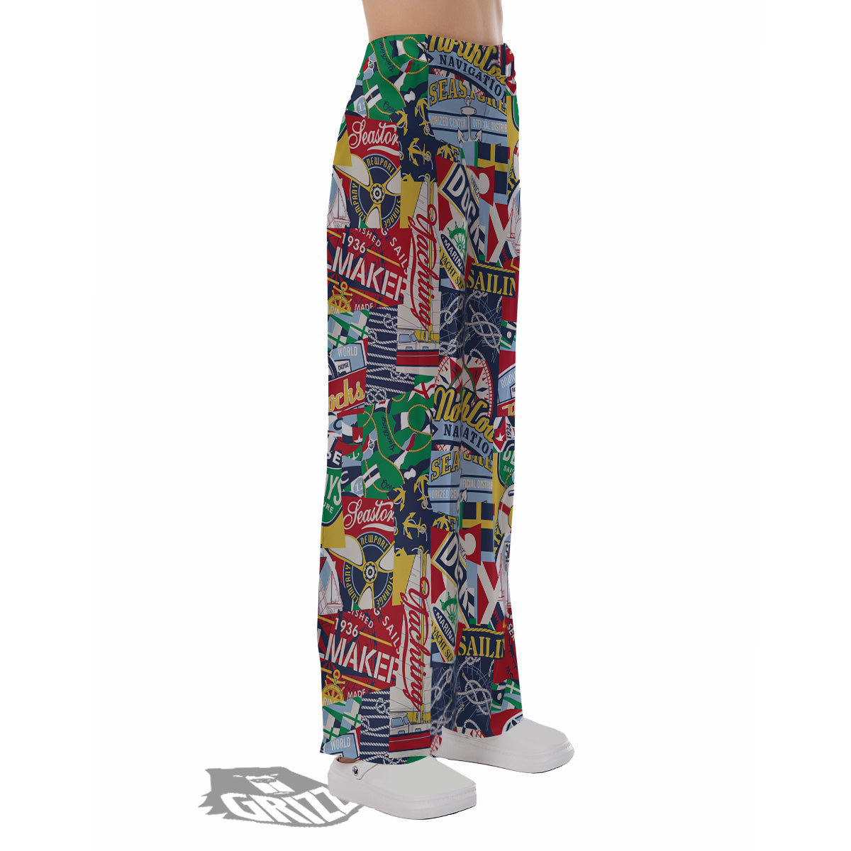 Patchwork Vintage Nautical Print Pattern Pajama Pants-grizzshop