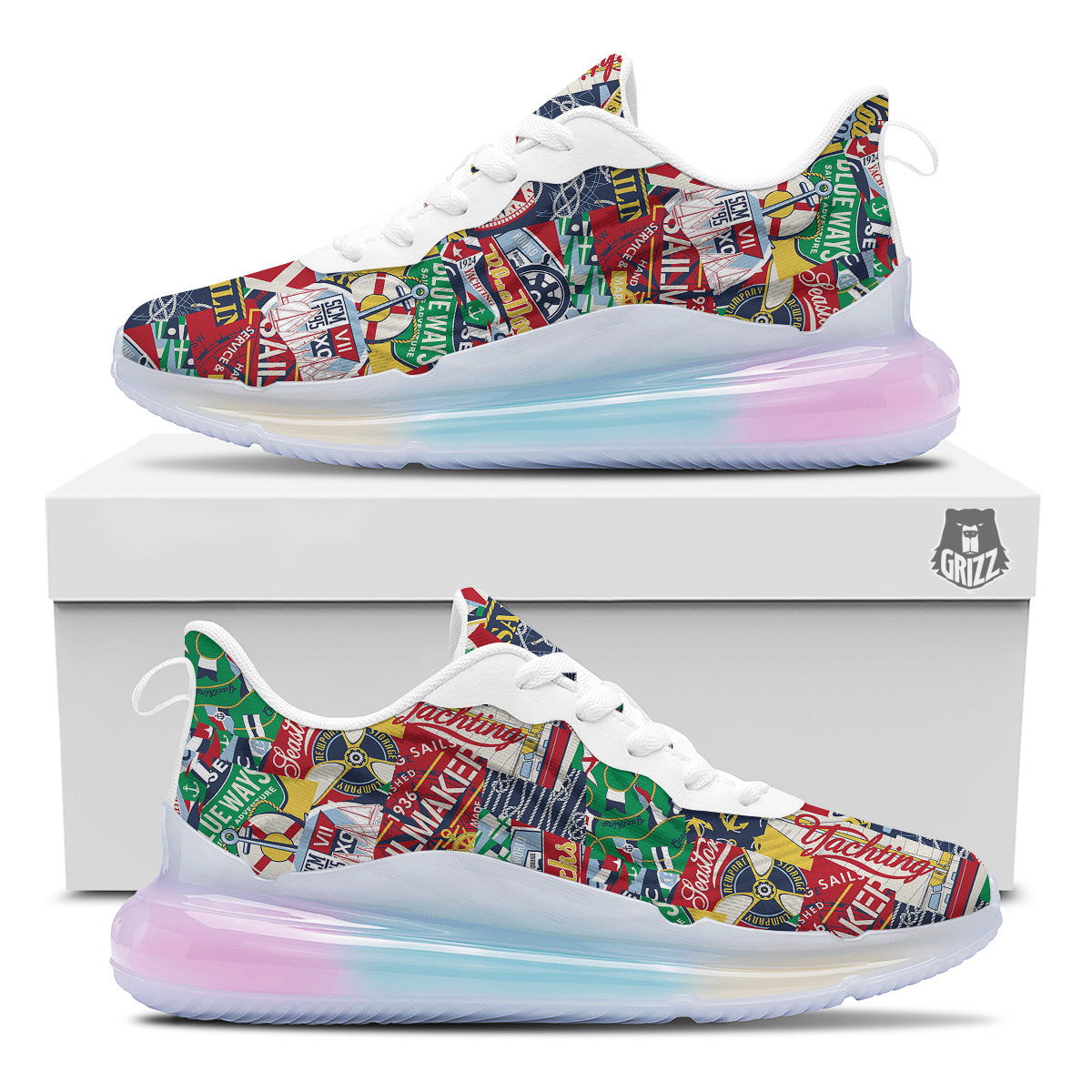 Patchwork Vintage Nautical Print Pattern Running Sneakers-grizzshop