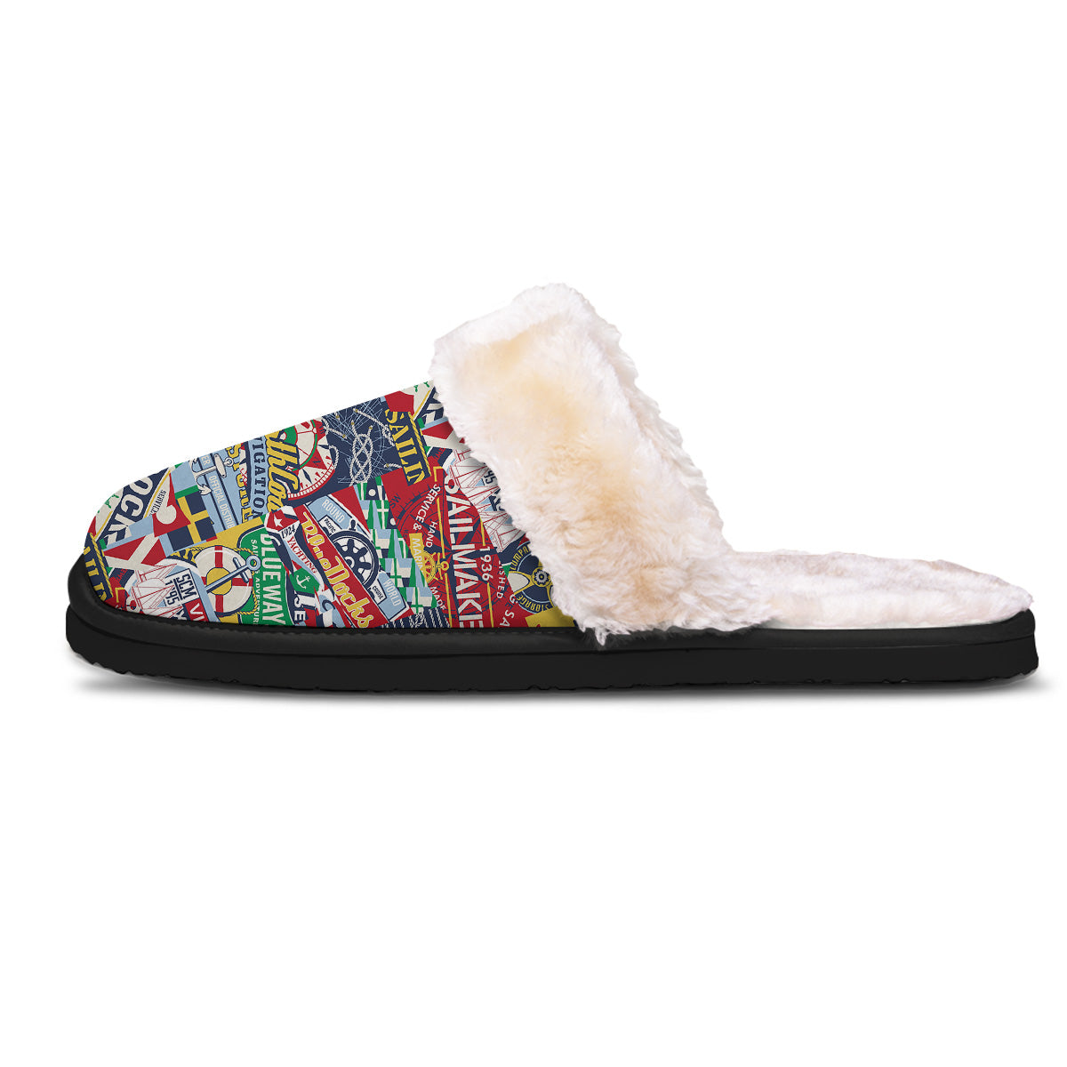 Patchwork Vintage Nautical Print Pattern Slippers-grizzshop