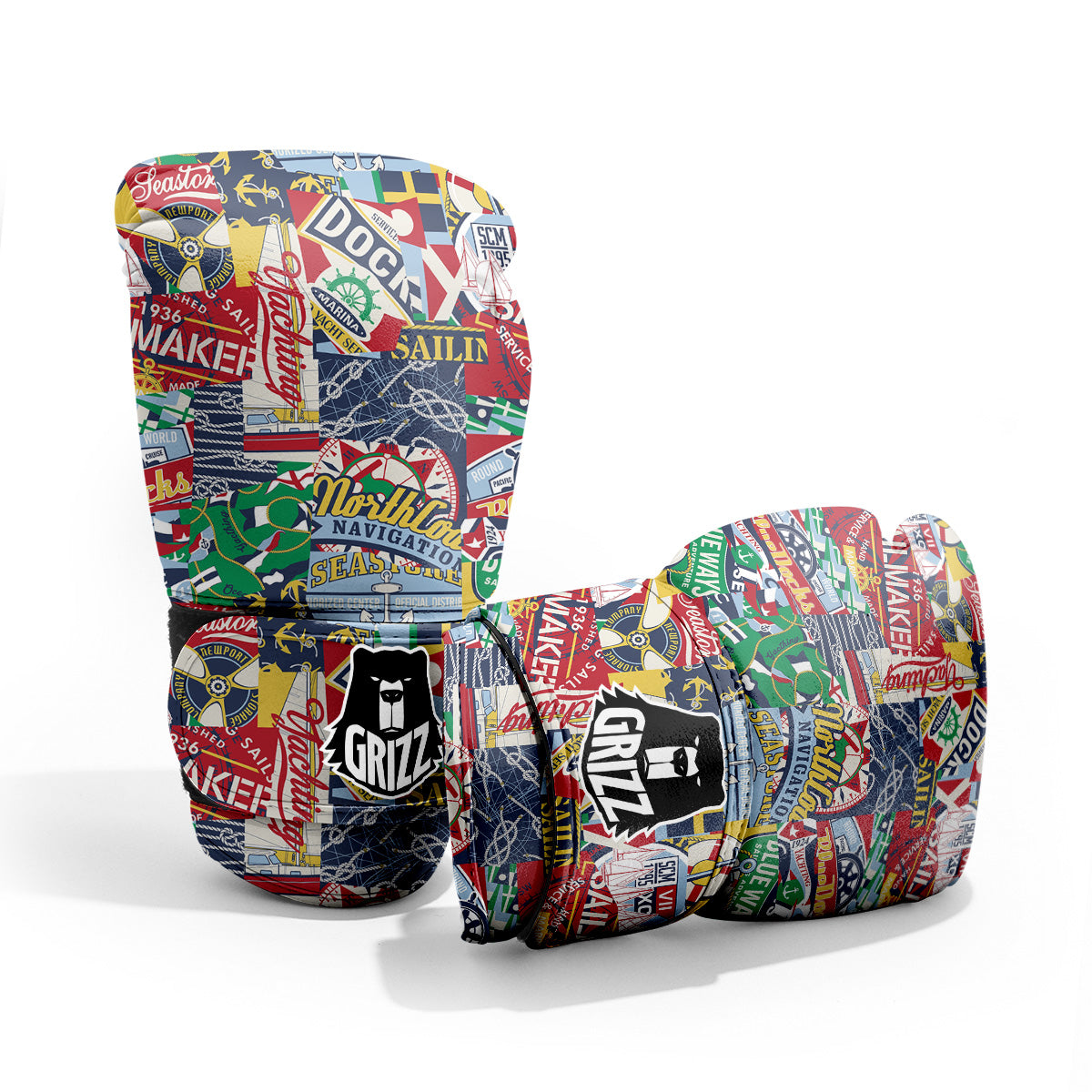 Patchwork Vintage Nautical Print Pattern Pro Boxing Glove