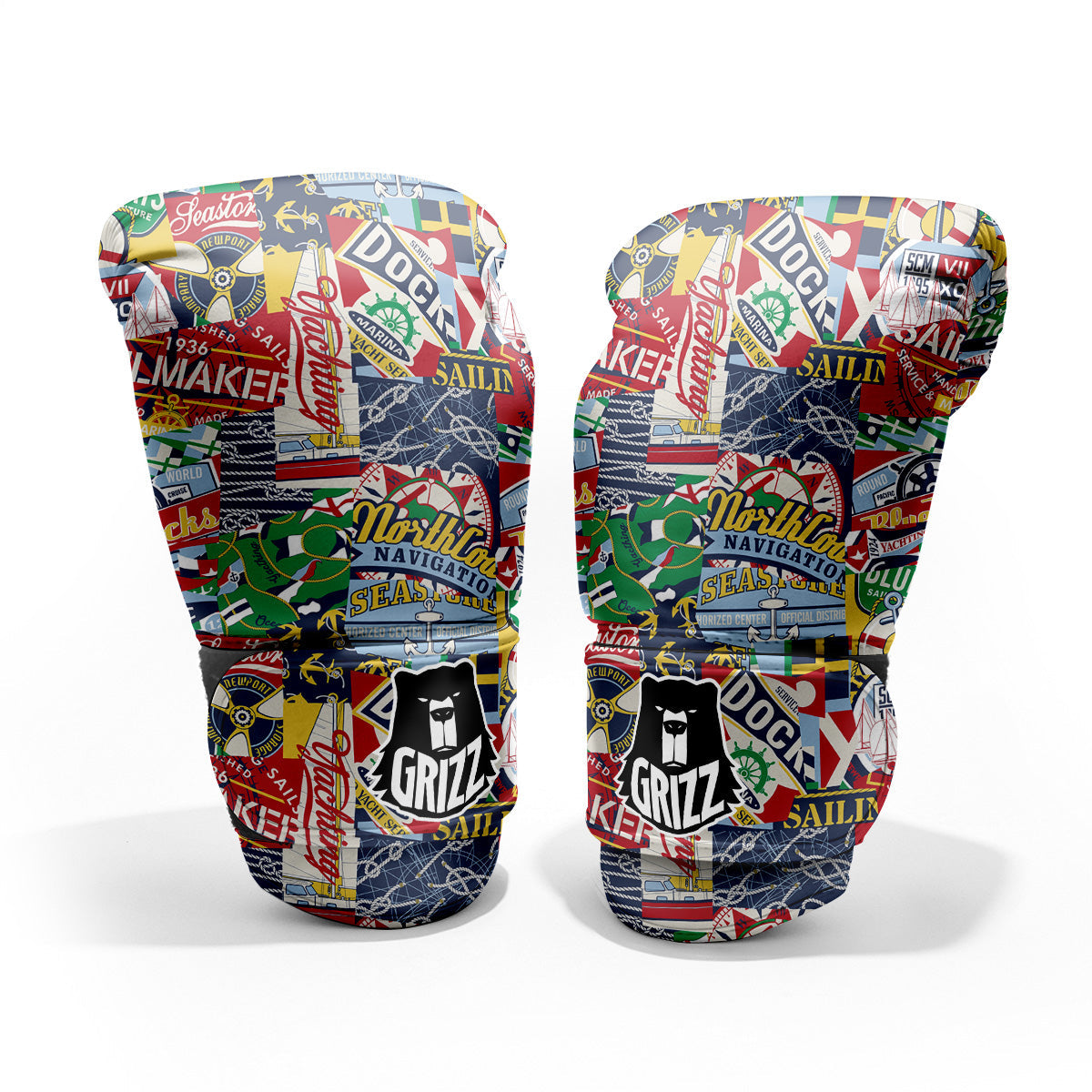 Patchwork Vintage Nautical Print Pattern Pro Boxing Glove