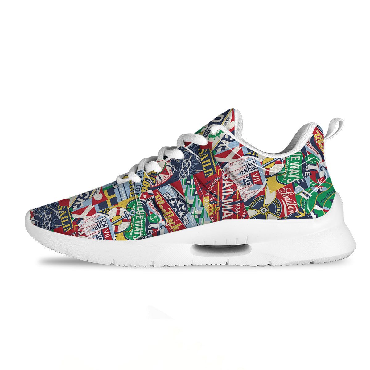 Patchwork Vintage Nautical Print Pattern Tennis Shoes-grizzshop