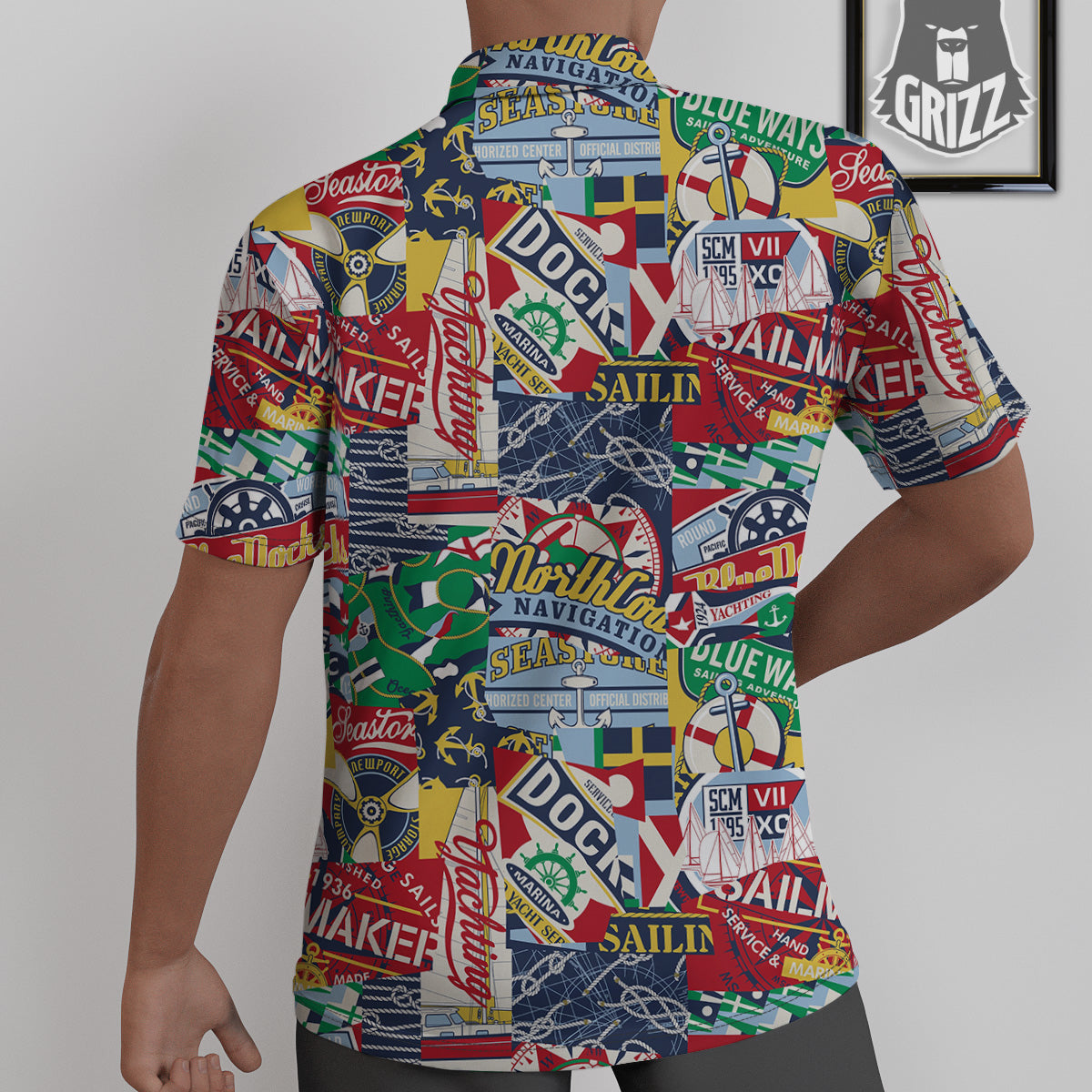 Patchwork Vintage Nautical Print Pattern Untucked Shirts-grizzshop