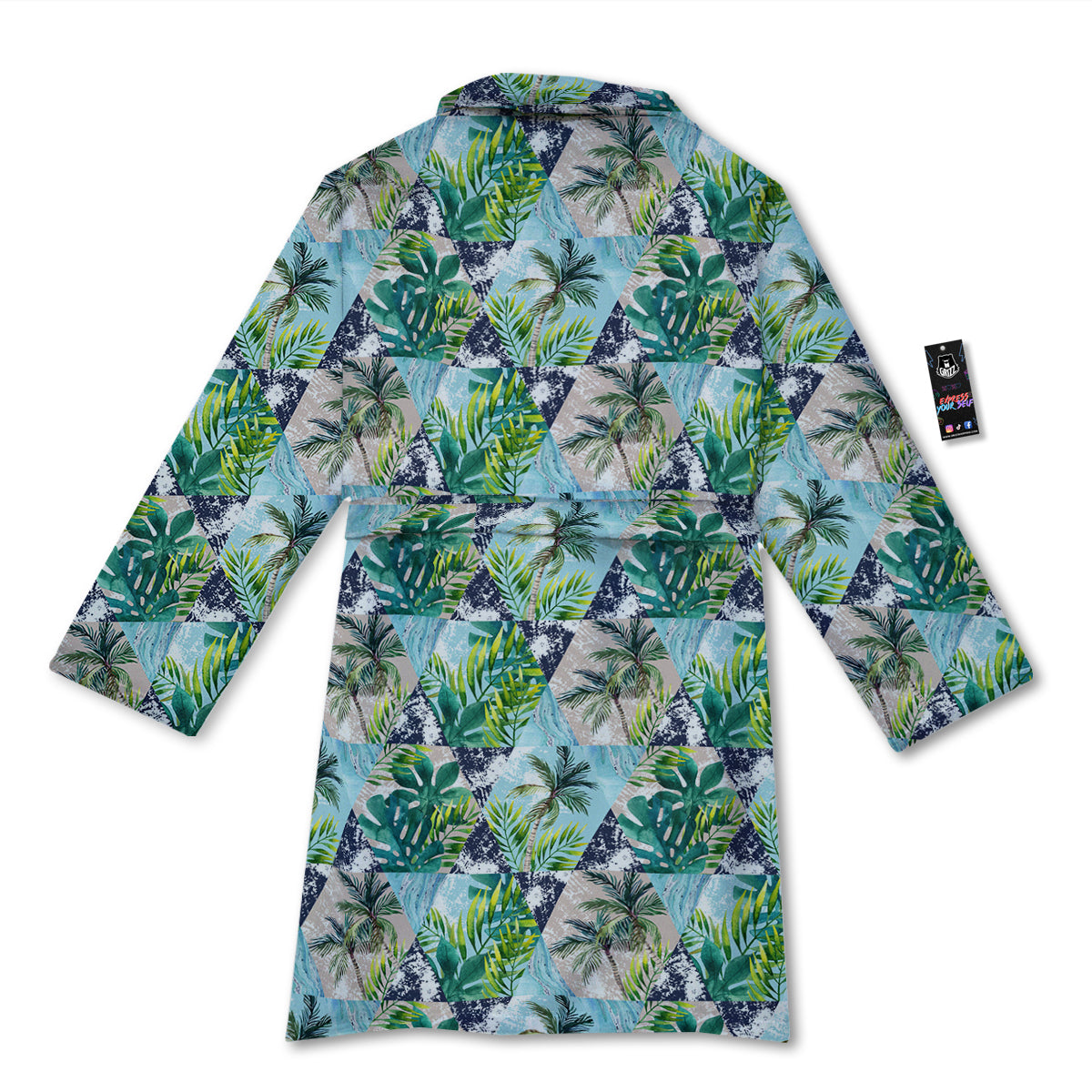 Patchwork Watercolor Tropical Leaves Print Pattern Bathrobe-grizzshop