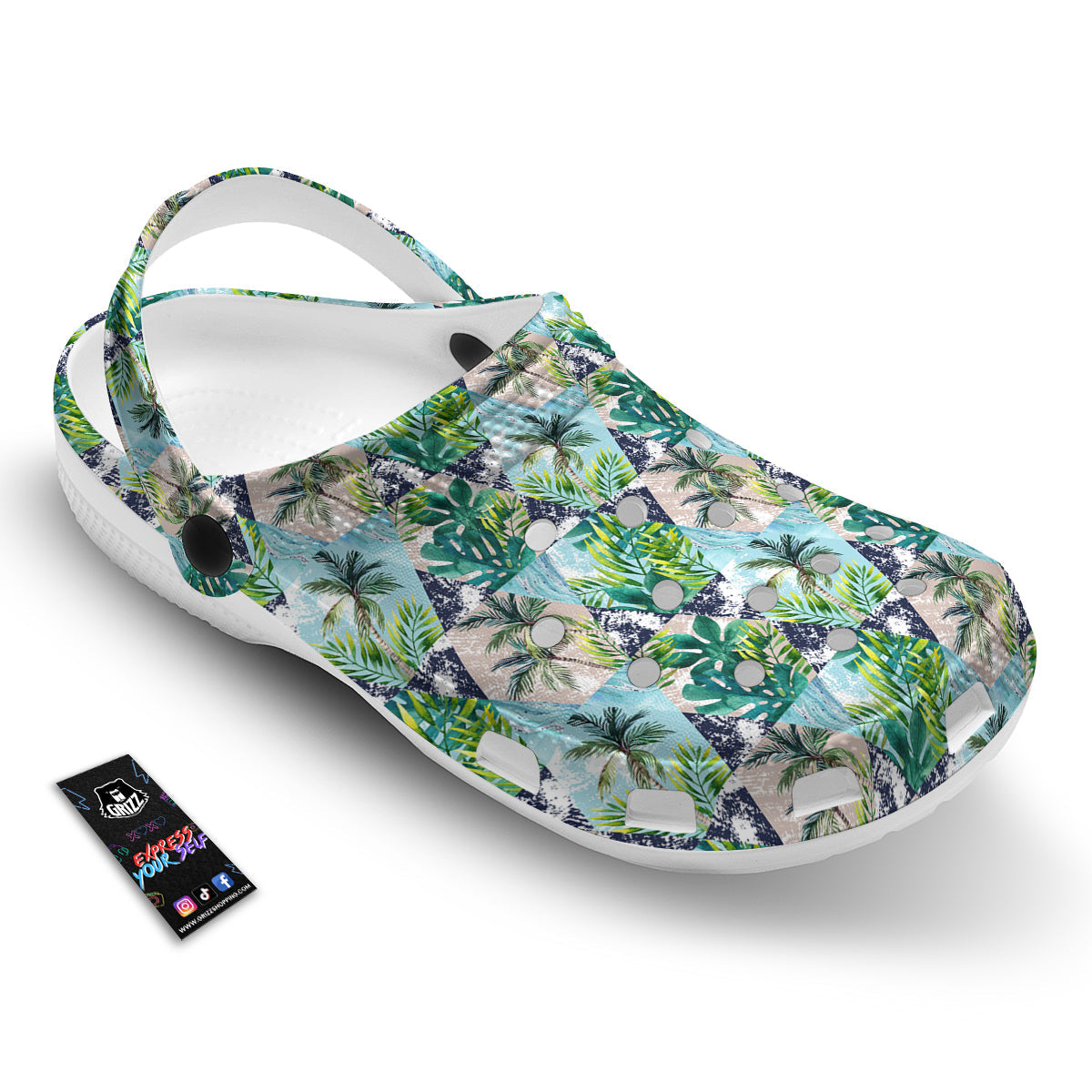 Patchwork Watercolor Tropical Leaves Print Pattern Clog-grizzshop