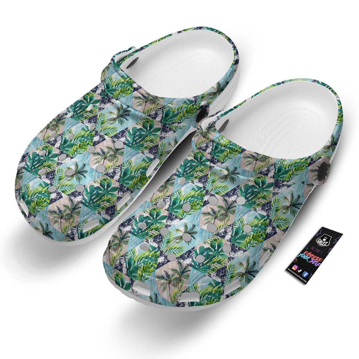 Patchwork Watercolor Tropical Leaves Print Pattern Clog-grizzshop