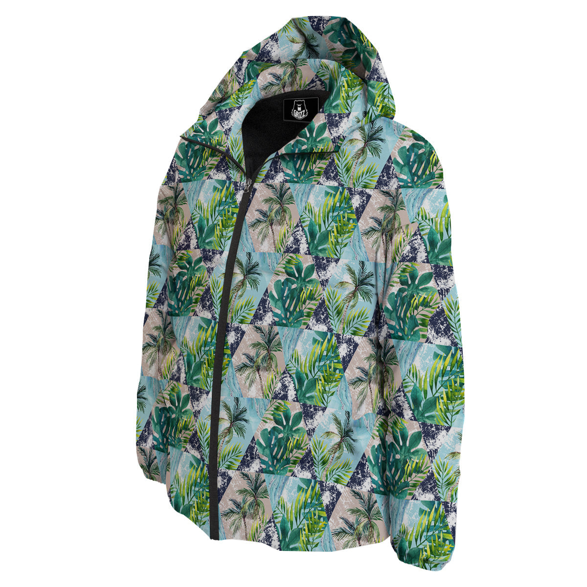 Patchwork Watercolor Tropical Leaves Print Pattern Down Jacket-grizzshop