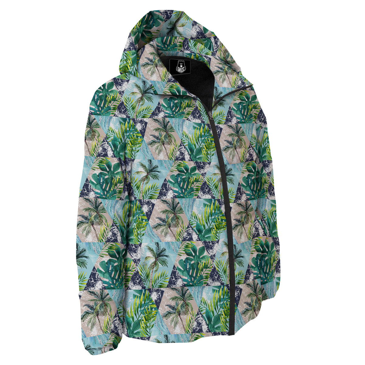 Patchwork Watercolor Tropical Leaves Print Pattern Down Jacket-grizzshop