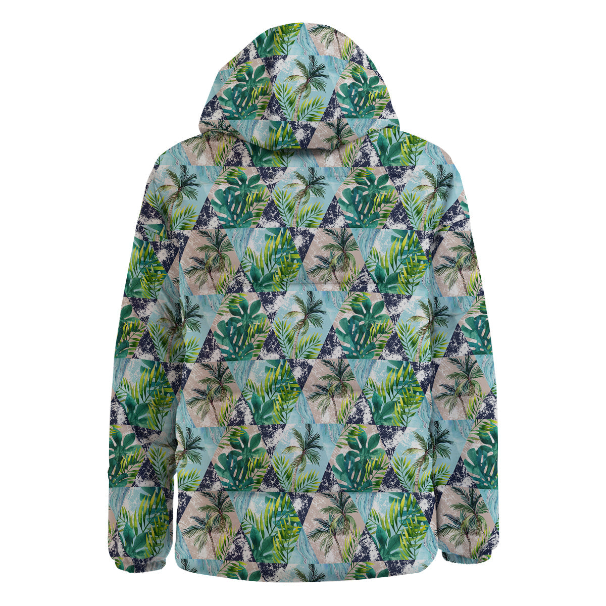 Patchwork Watercolor Tropical Leaves Print Pattern Down Jacket-grizzshop