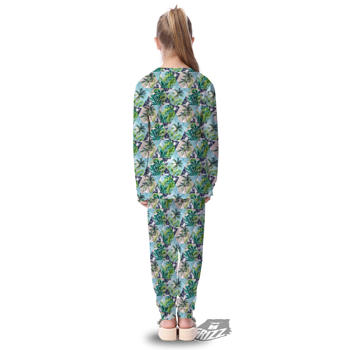 Patchwork Watercolor Tropical Leaves Print Pattern Kid's Pajamas-grizzshop