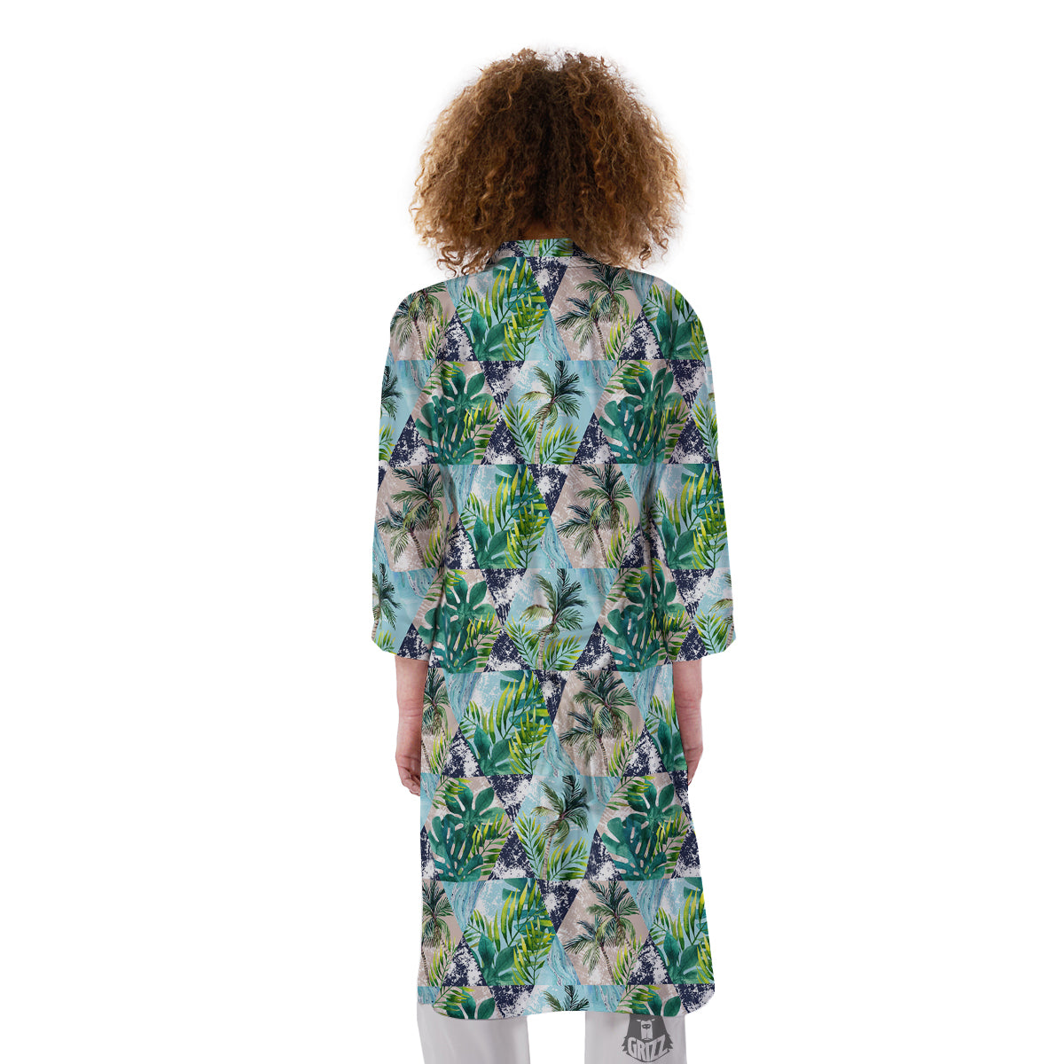 Patchwork Watercolor Tropical Leaves Print Pattern Kimono-grizzshop