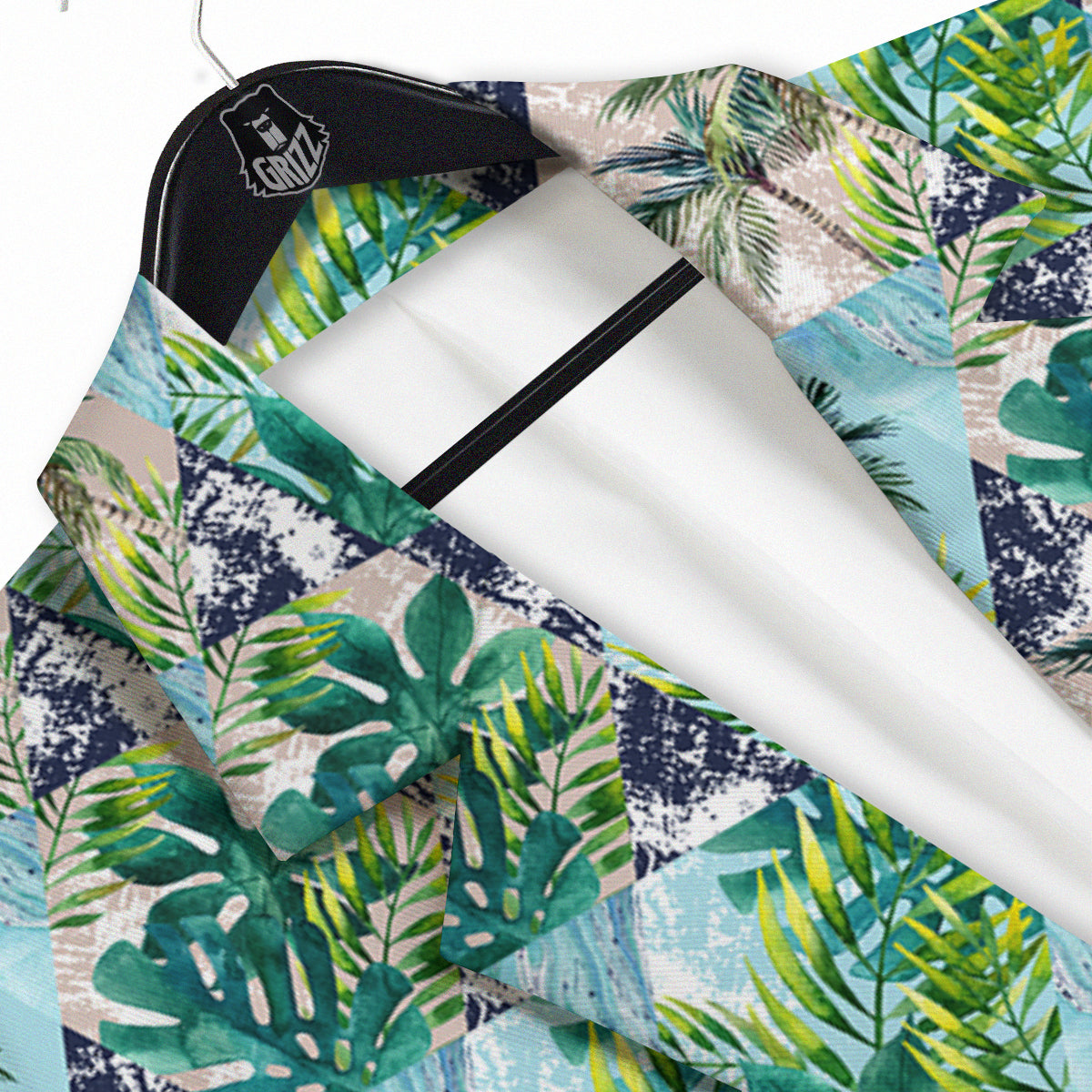 Patchwork Watercolor Tropical Leaves Print Pattern Men's Sport Coat-grizzshop