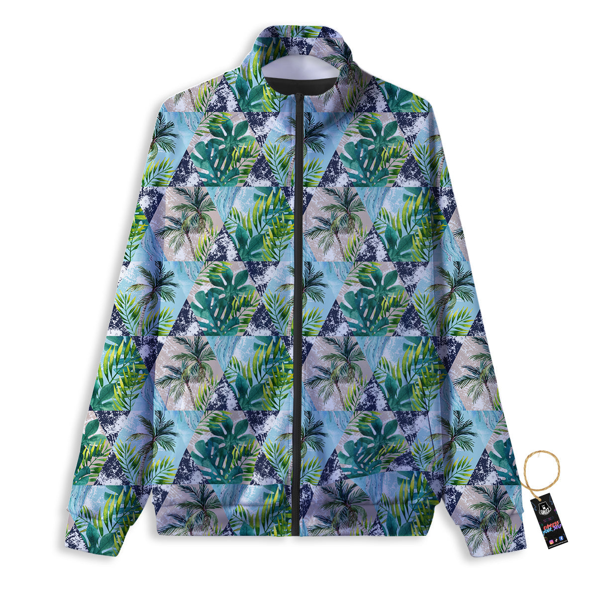 Patchwork Watercolor Tropical Leaves Print Pattern Track Jacket-grizzshop