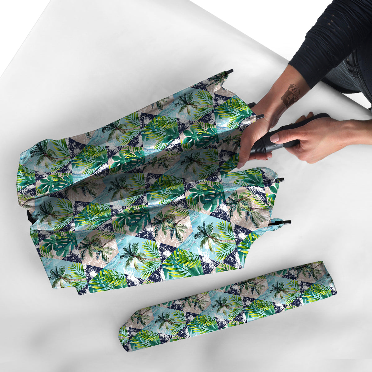 Patchwork Watercolor Tropical Leaves Print Pattern Umbrella-grizzshop