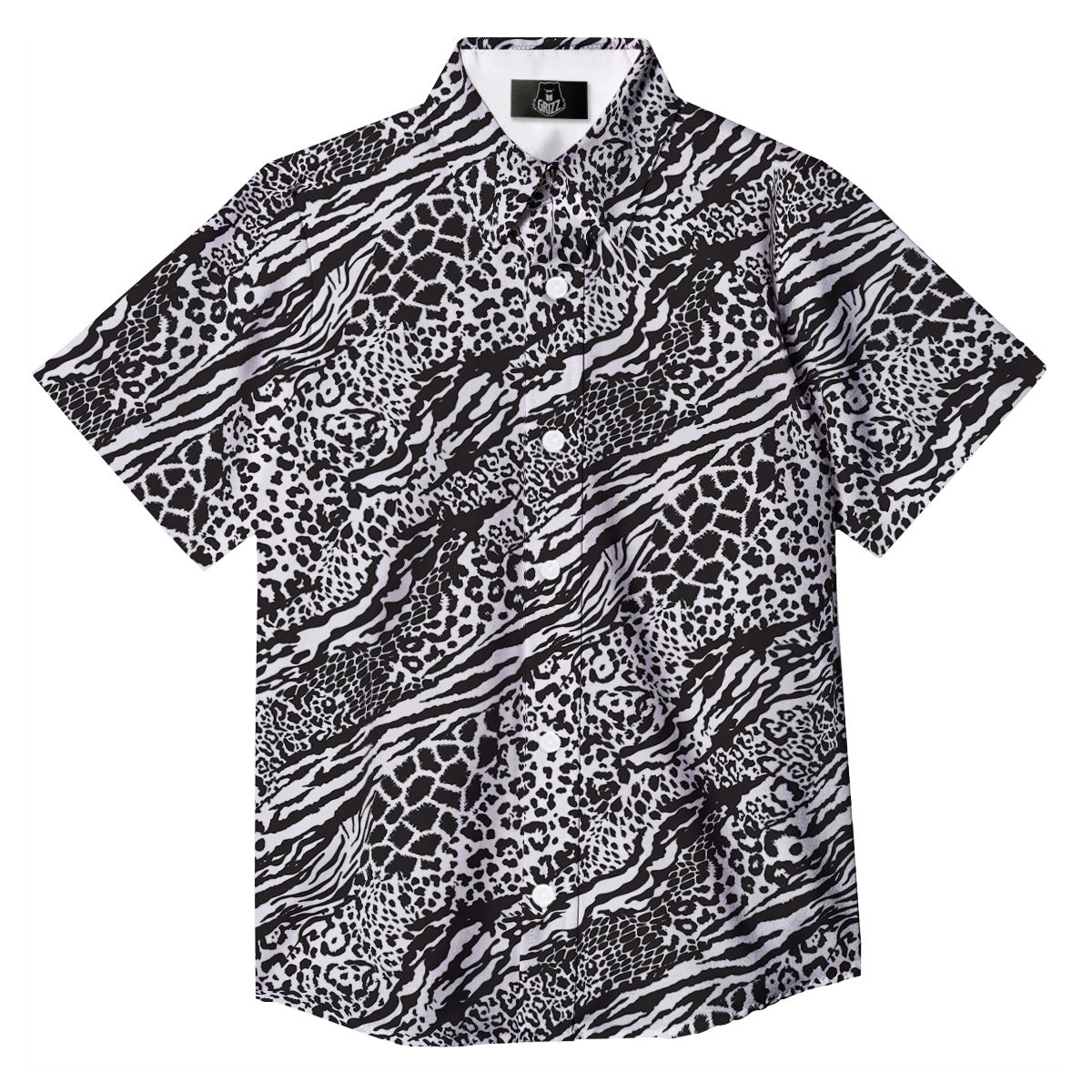 Patchwork White Black Animal Skins Print Pattern Button Up Shirt-grizzshop