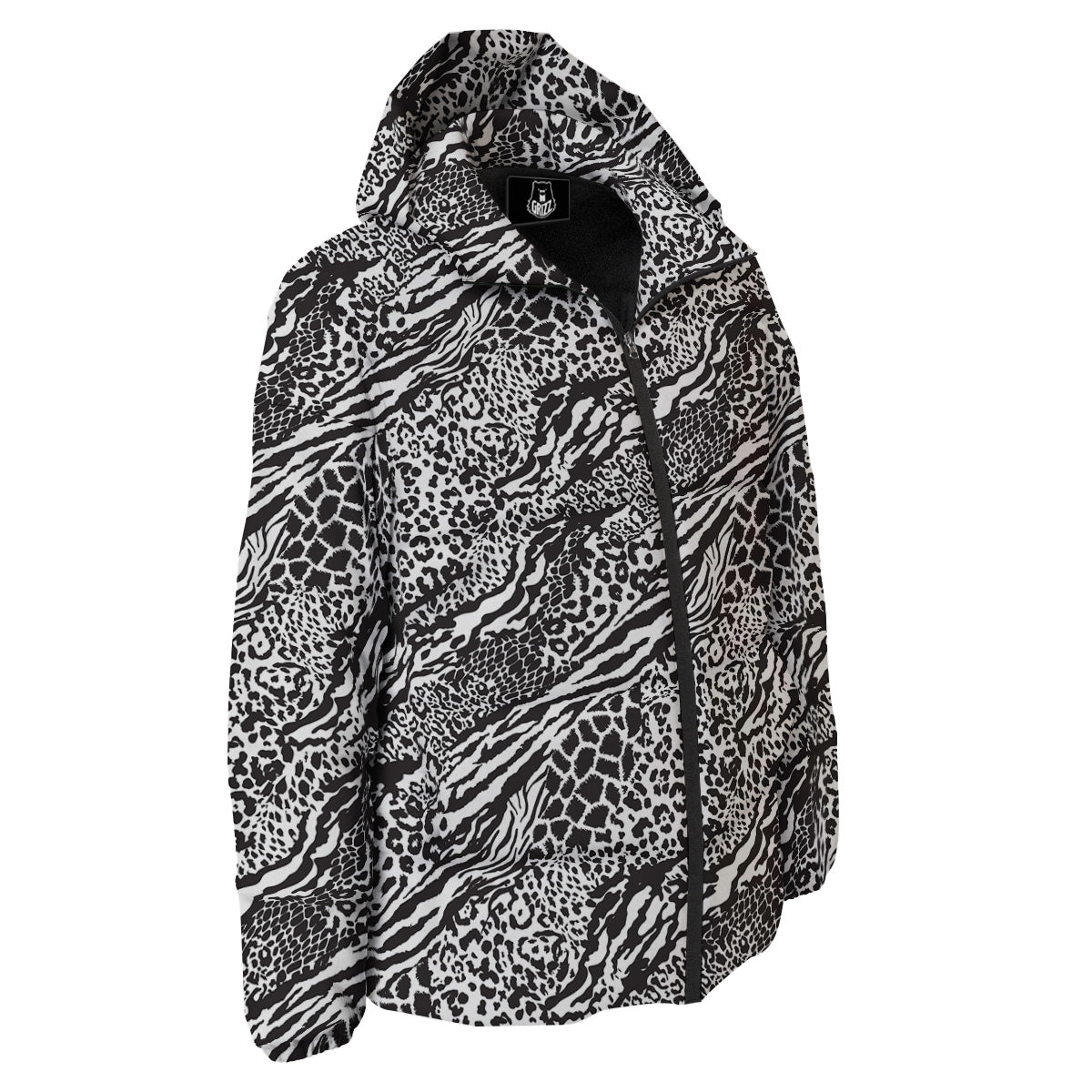 Patchwork White Black Animal Skins Print Pattern Down Jacket-grizzshop