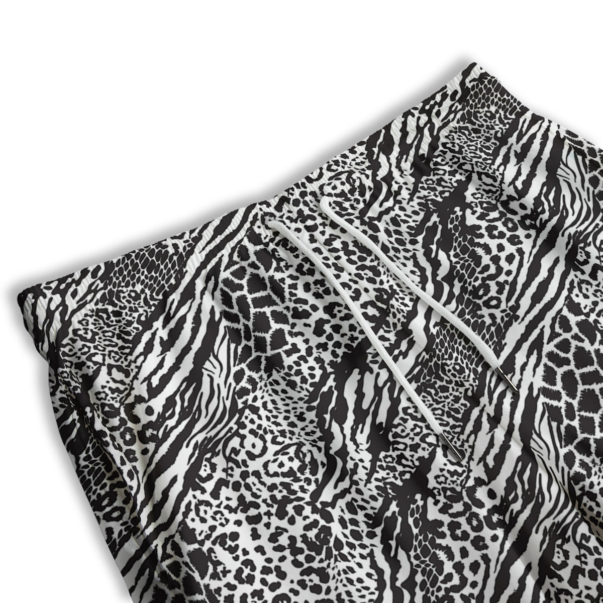 Patchwork White Black Animal Skins Print Pattern Men's Athletic Shorts