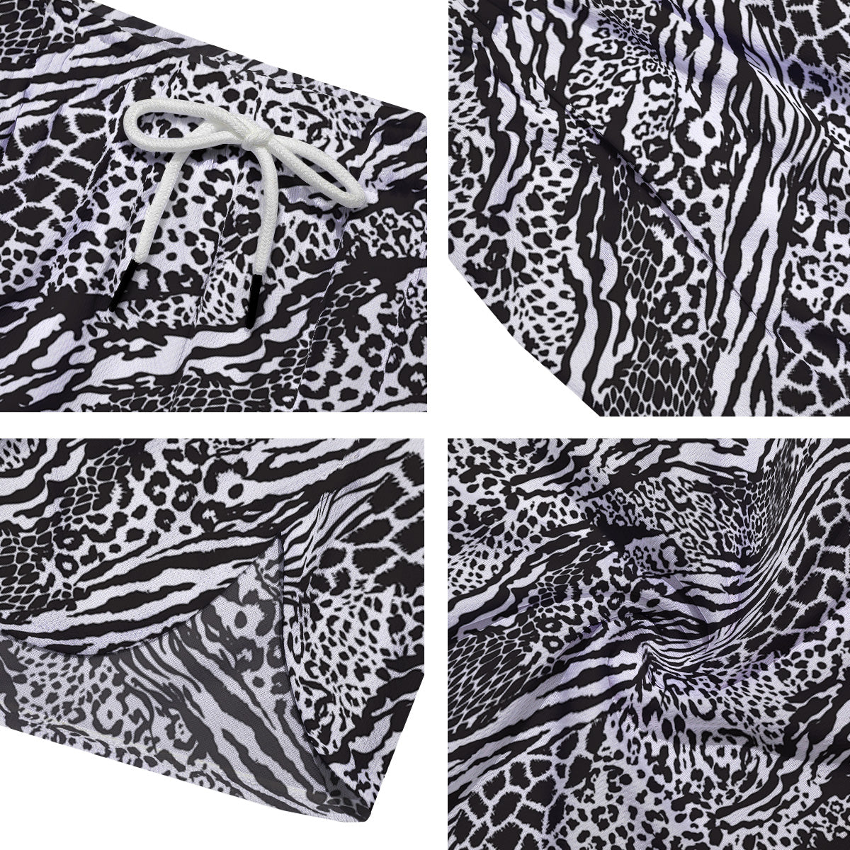 Patchwork White Black Animal Skins Print Pattern Men's Running Shorts-grizzshop