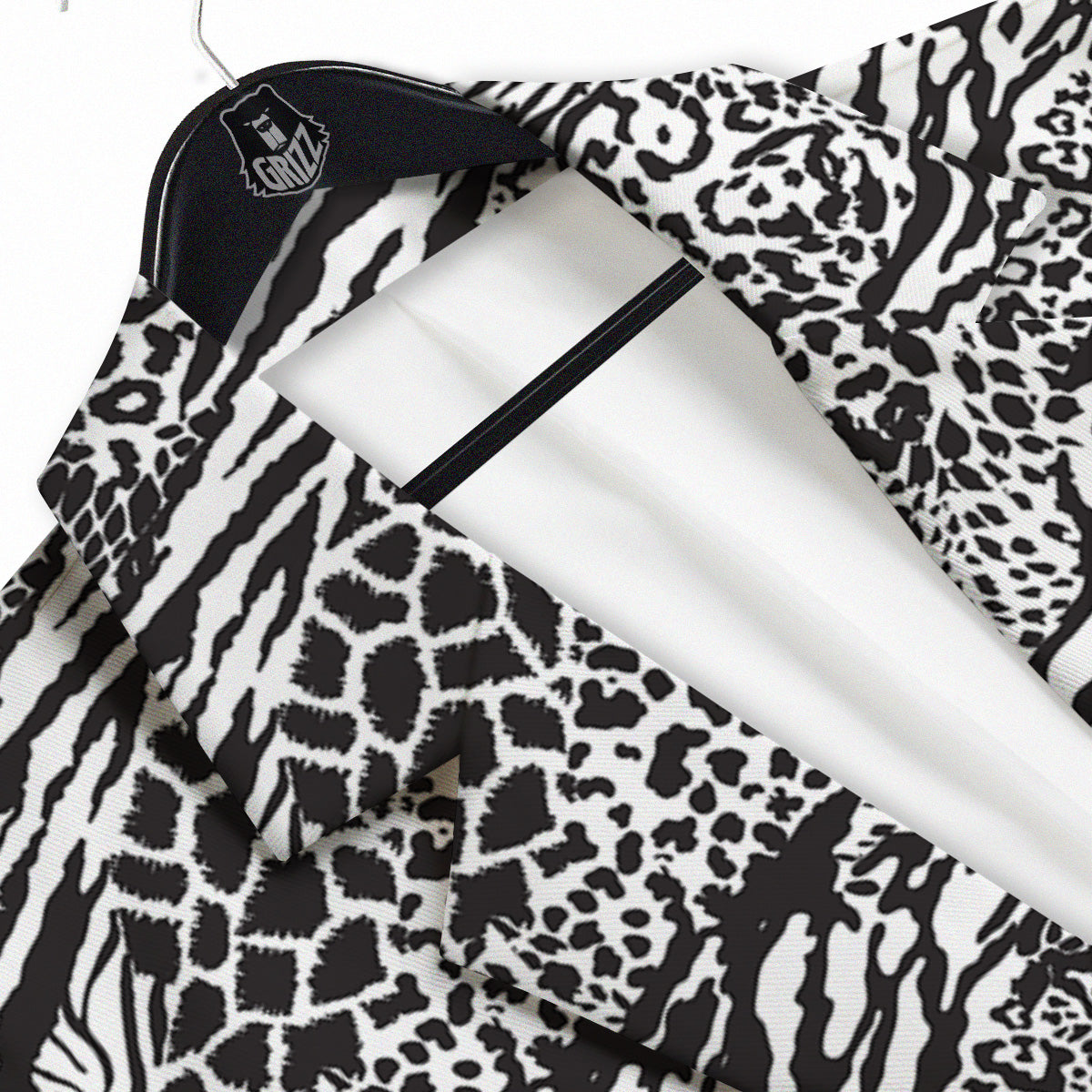 Patchwork White Black Animal Skins Print Pattern Men's Sport Coat-grizzshop