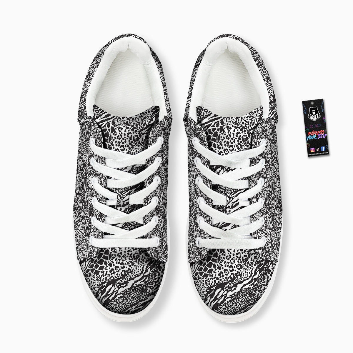 Patchwork White Black Animal Skins Print Pattern Platform Shoes-grizzshop