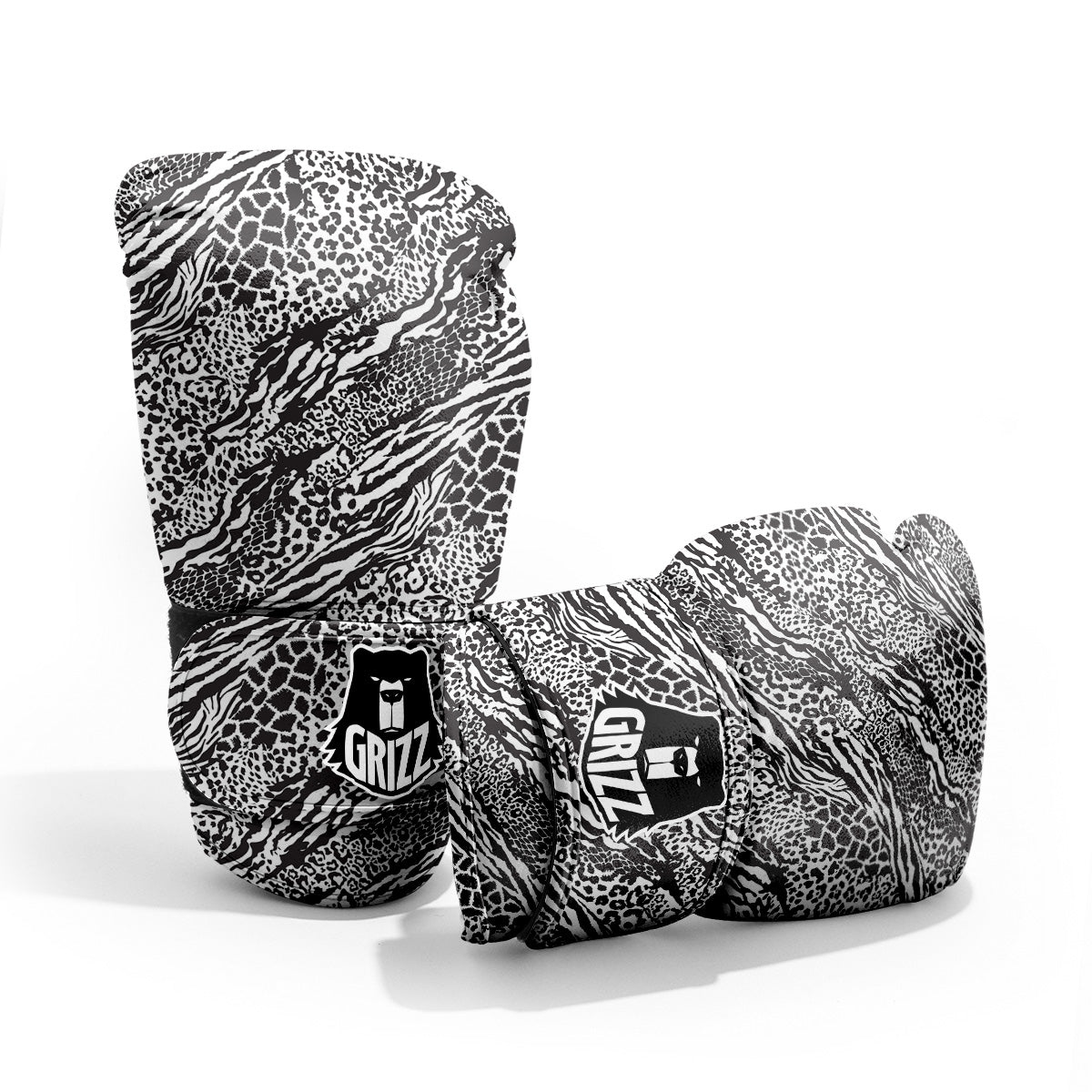 Patchwork White Black Animal Skins Print Pattern Pro Boxing Glove