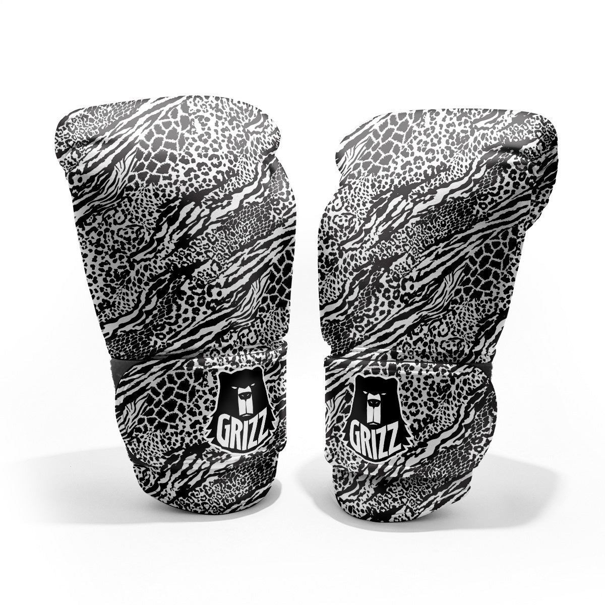 Patchwork White Black Animal Skins Print Pattern Pro Boxing Glove
