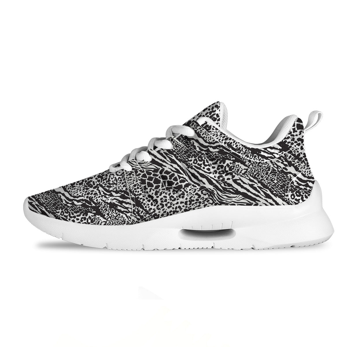 Patchwork White Black Animal Skins Print Pattern Tennis Shoes-grizzshop