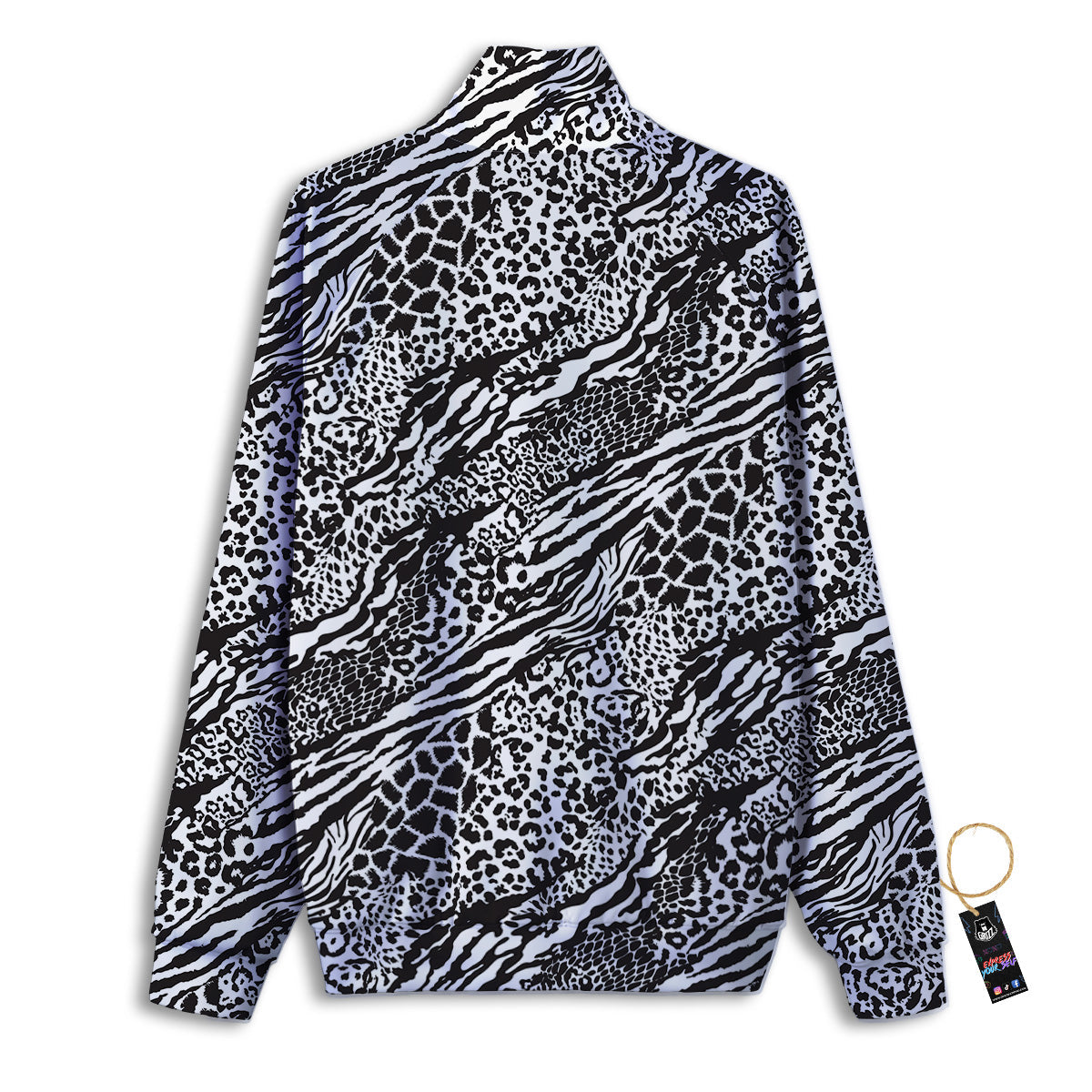 Patchwork White Black Animal Skins Print Pattern Track Jacket-grizzshop
