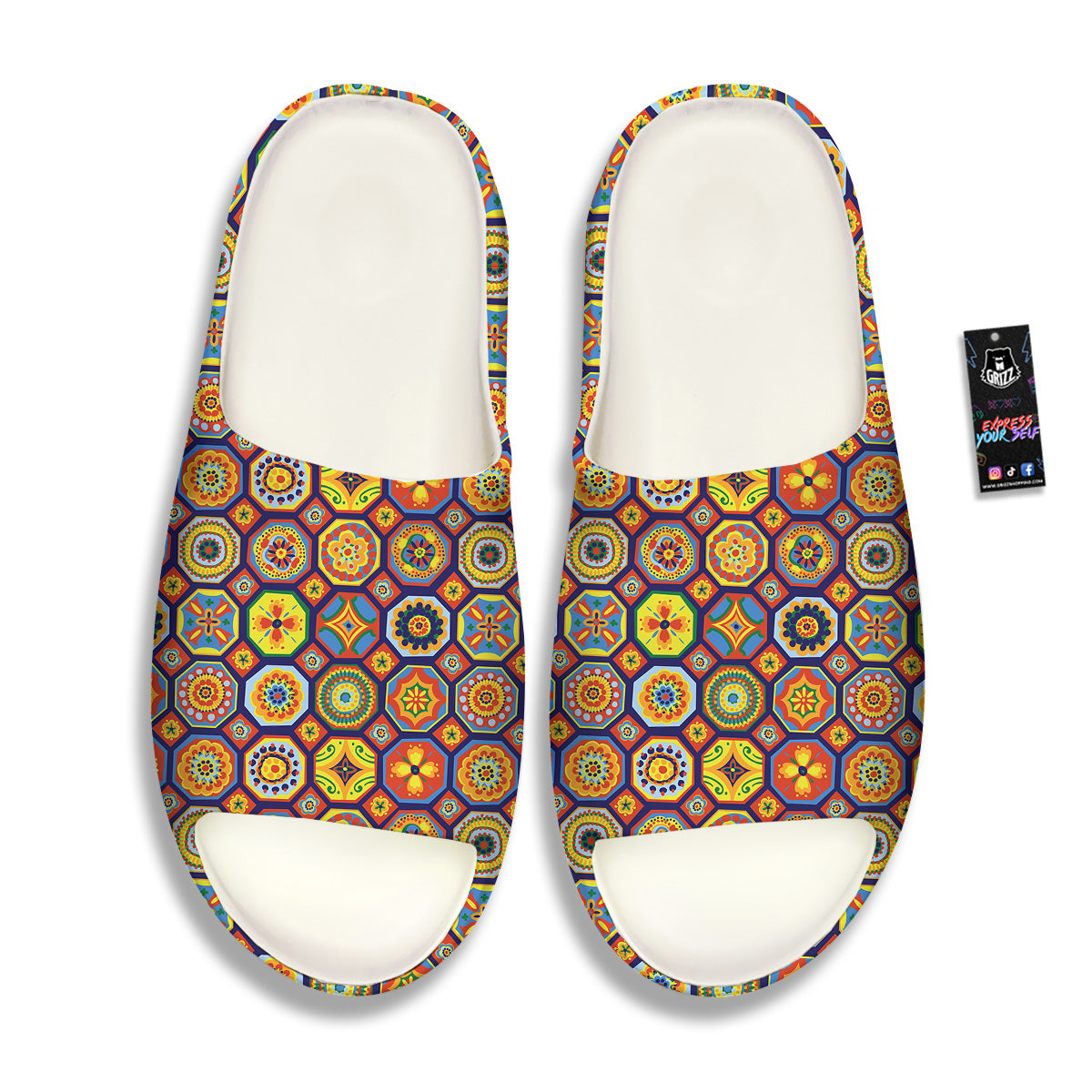 Patchwork Abstract Floral Colorful Print Pattern Sandals-grizzshop