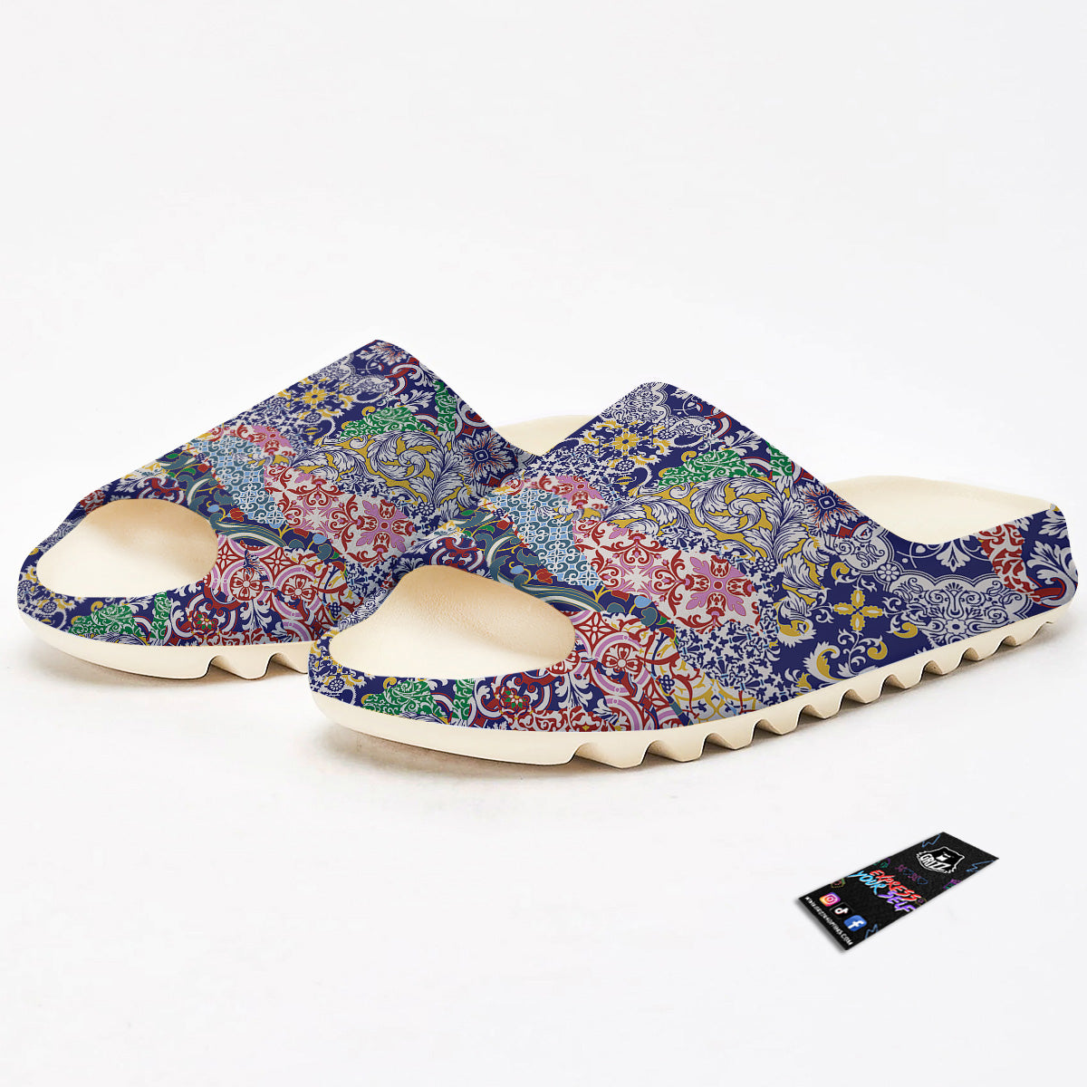 Patchwork Azulejos Tiles Print Pattern Sandals-grizzshop
