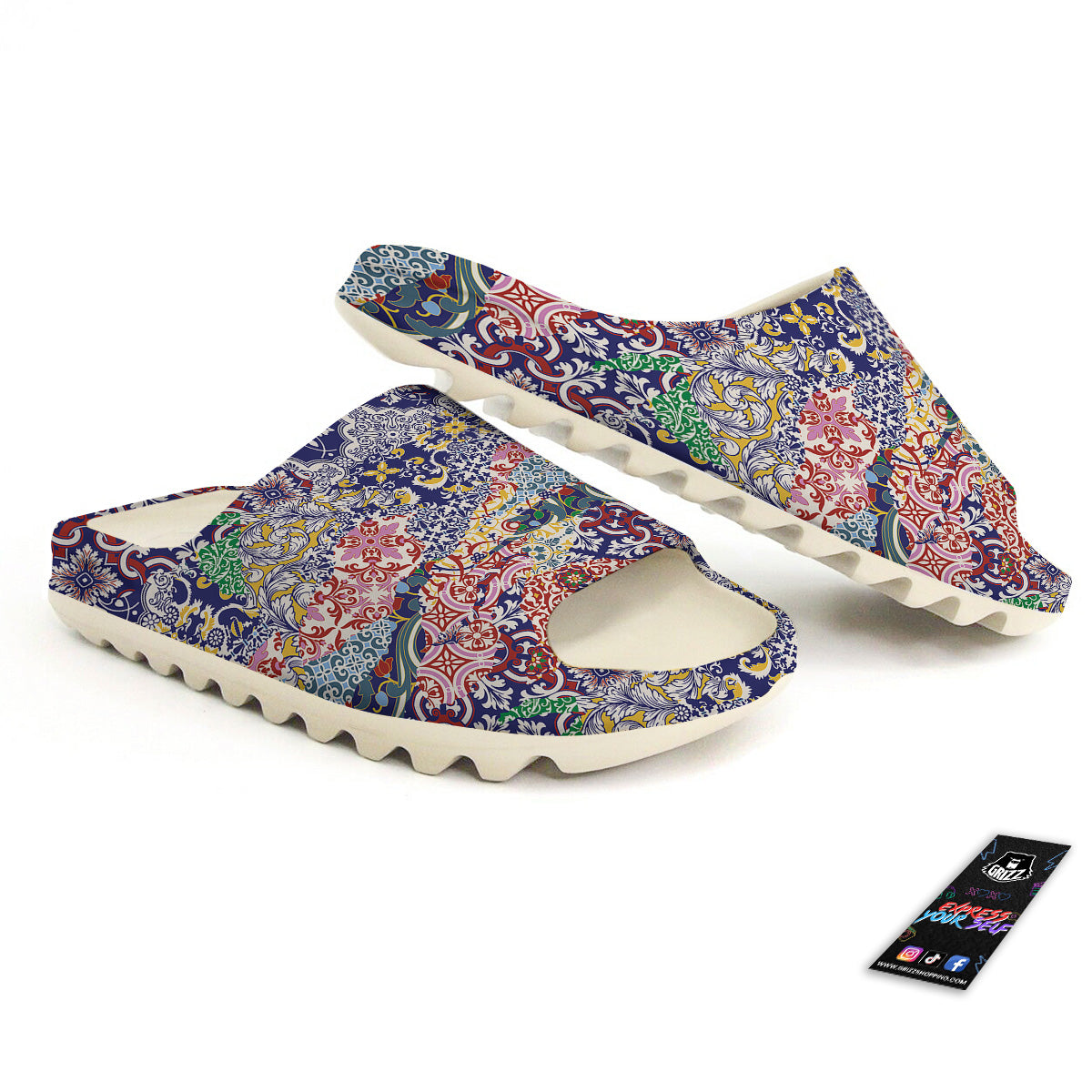 Patchwork Azulejos Tiles Print Pattern Sandals-grizzshop