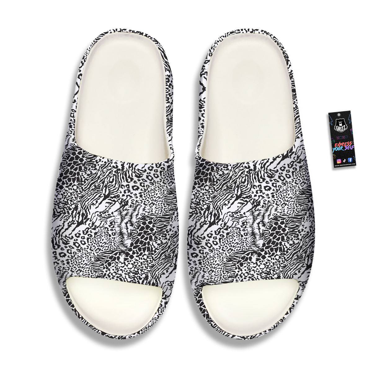 Patchwork Black White Animal Skins Print Pattern Sandals-grizzshop