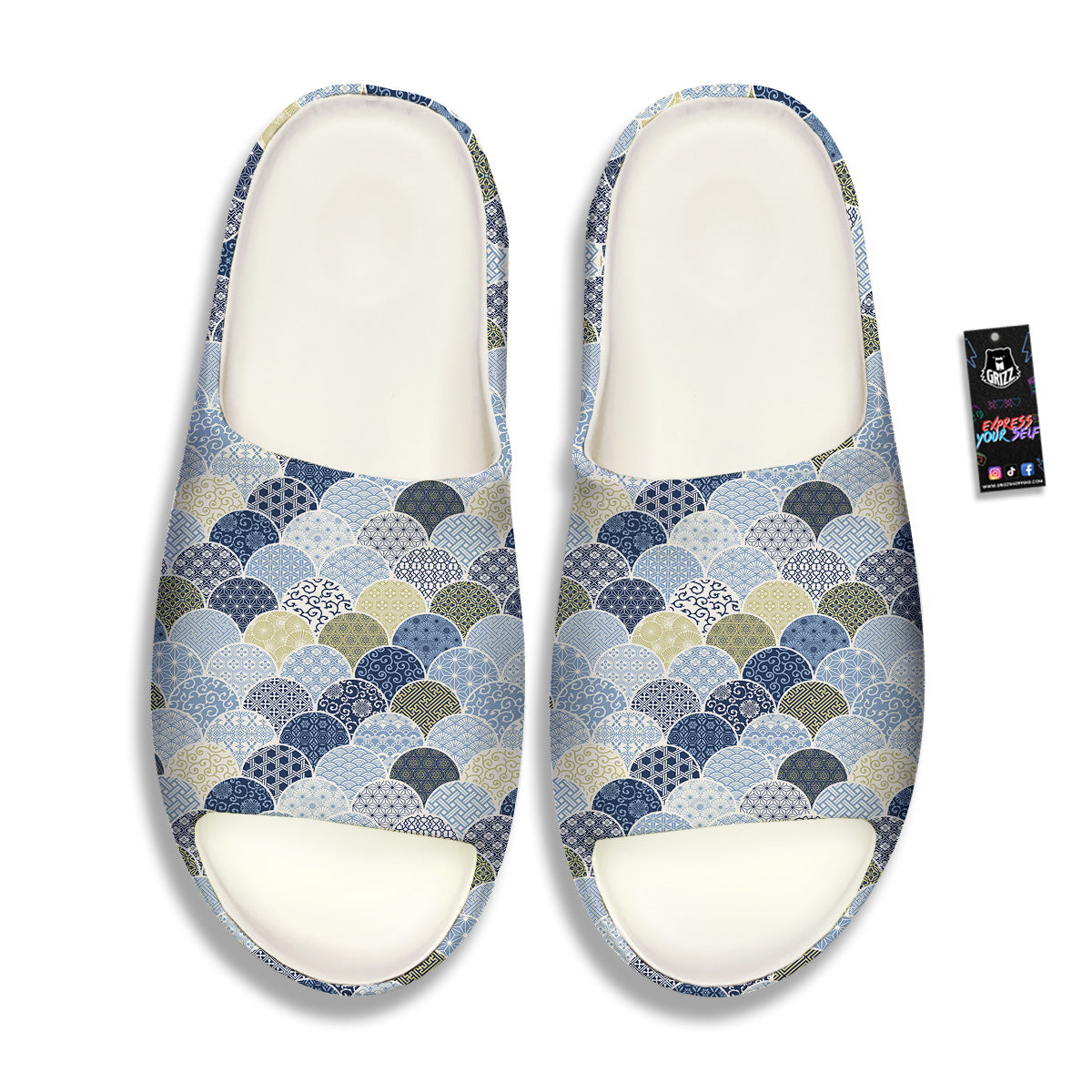 Patchwork Blue Traditional Japanese Print Pattern Sandals-grizzshop