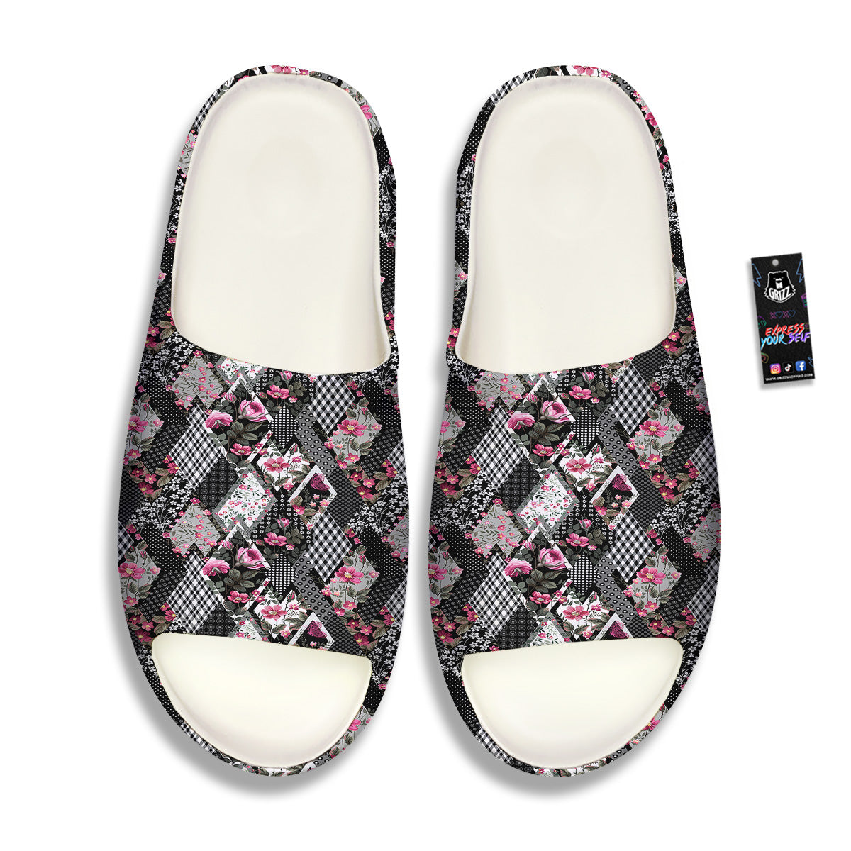 Patchwork Floral Black Pink Print Pattern Sandals-grizzshop
