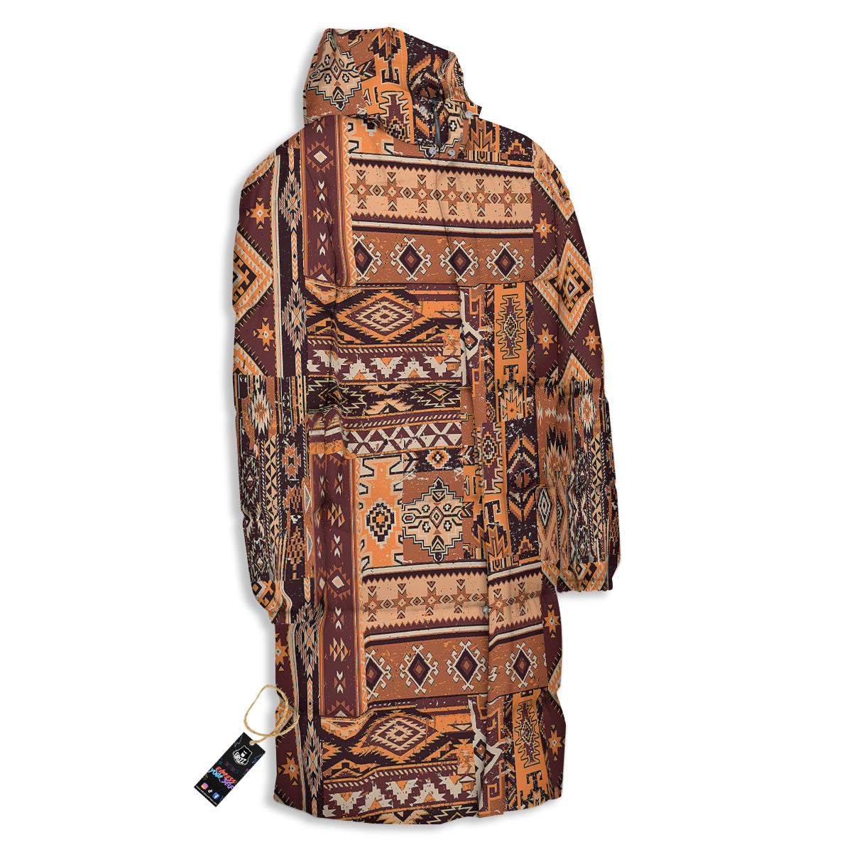 Patchwork Grunge Native American Print Pattern Long Down Jacket
