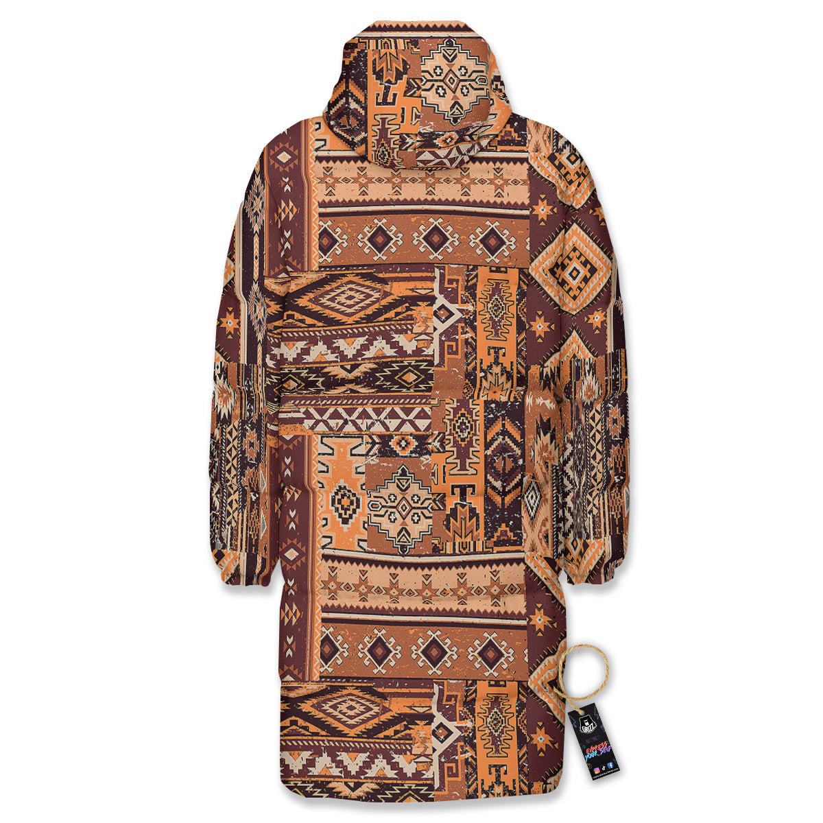 Patchwork Grunge Native American Print Pattern Long Down Jacket