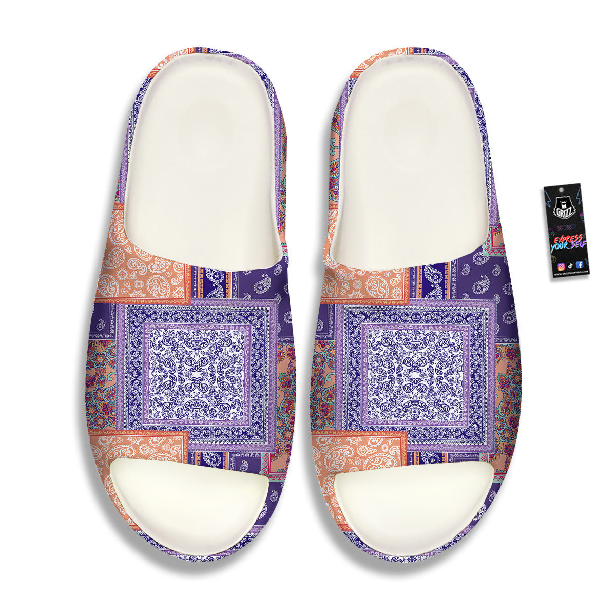 Patchwork Paisley Blue And Orange Print Pattern Sandals-grizzshop