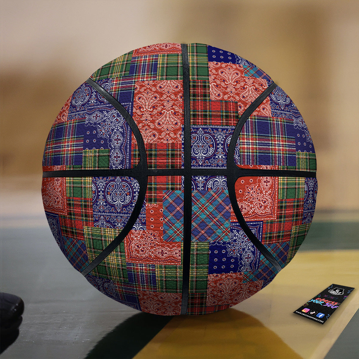 Patchwork Tartan And Bandana Print Pattern Basketball