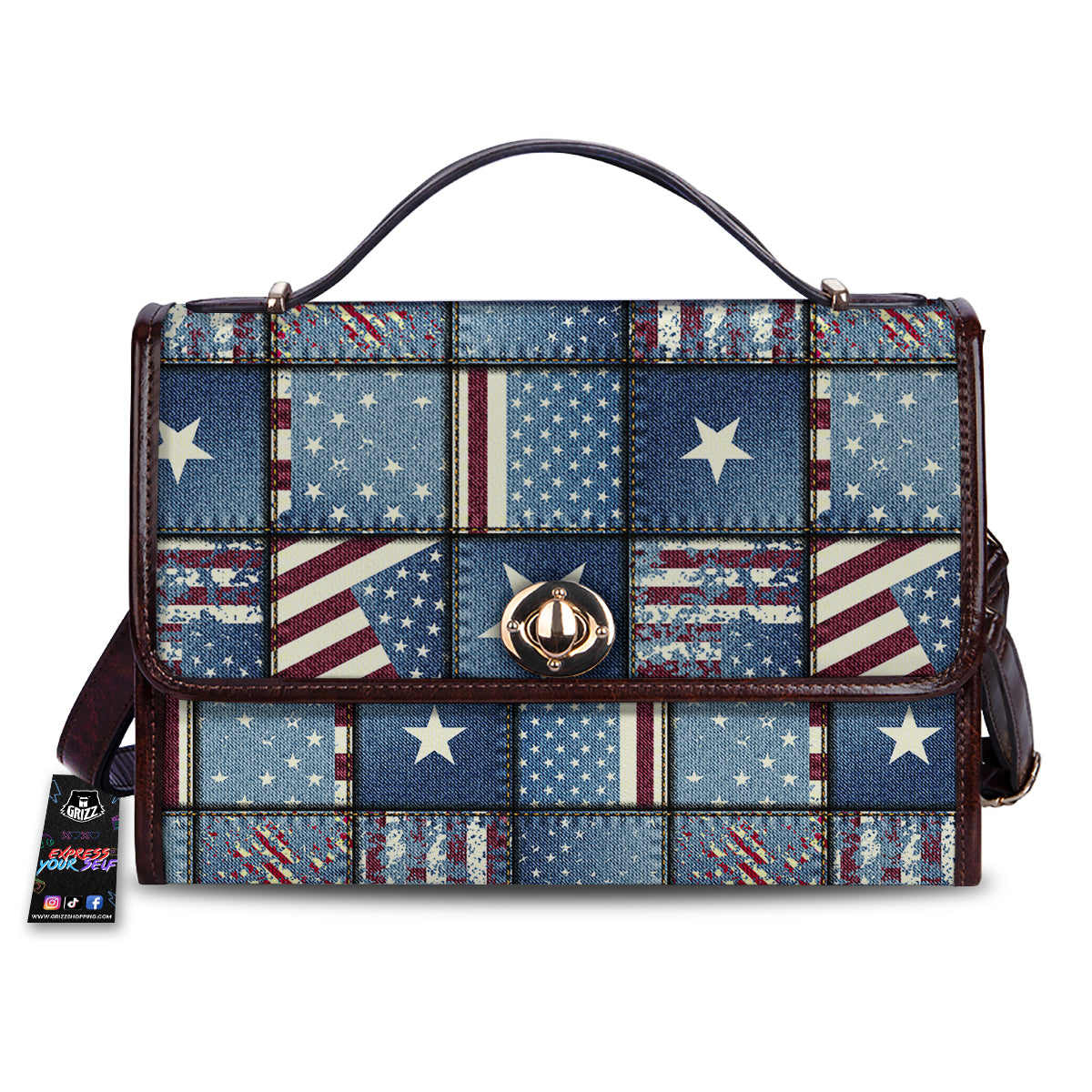 Patchwork USA Denim Print Pattern Women's Satchel Bag