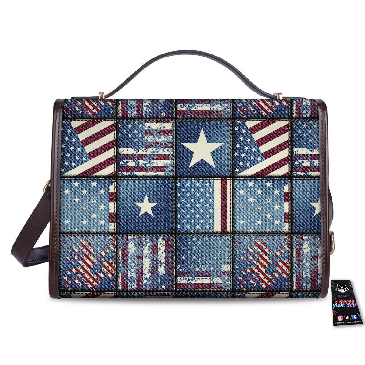 Patchwork USA Denim Print Pattern Women's Satchel Bag