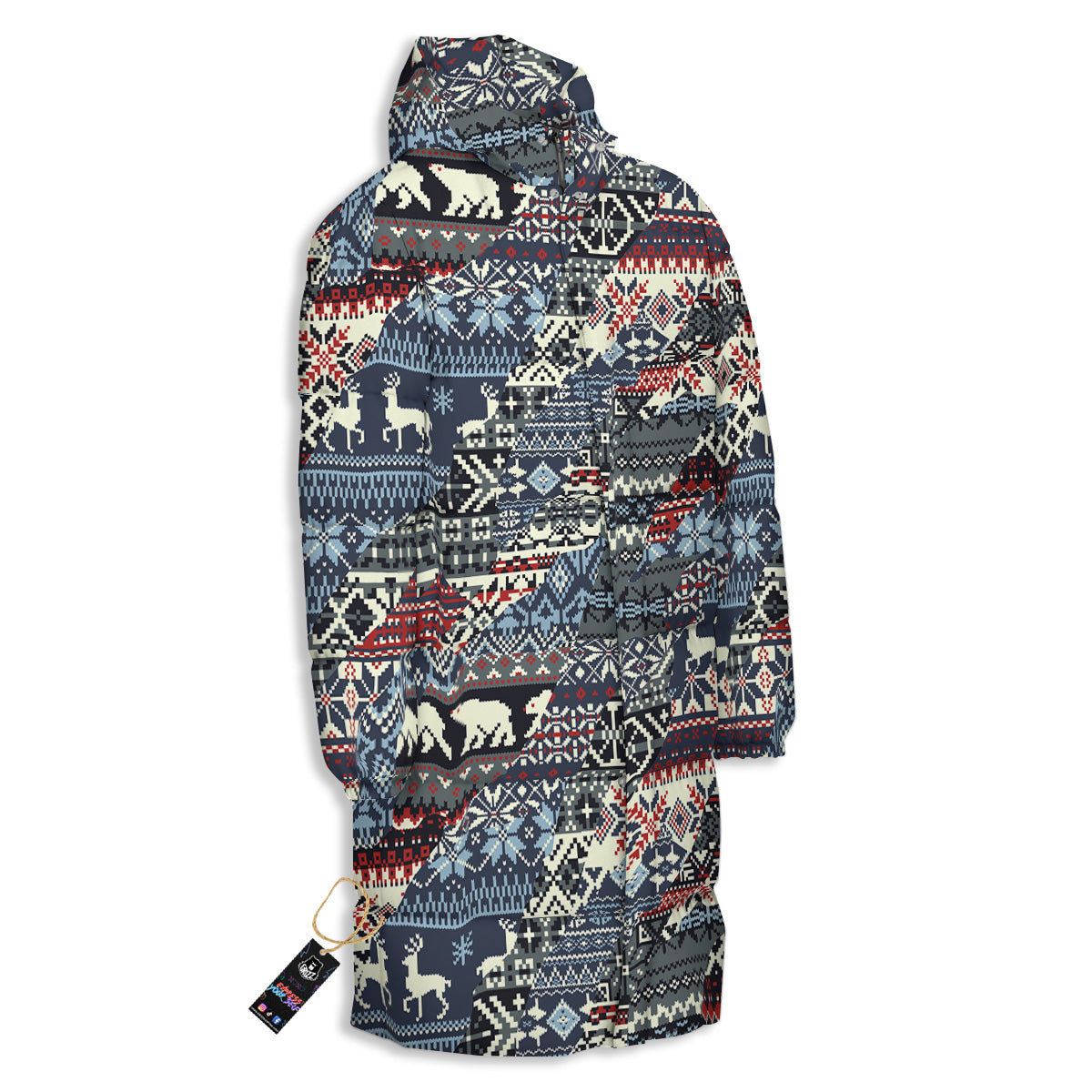Patchwork Ugly Snowflake And Knitted Print Pattern Long Down Jacket