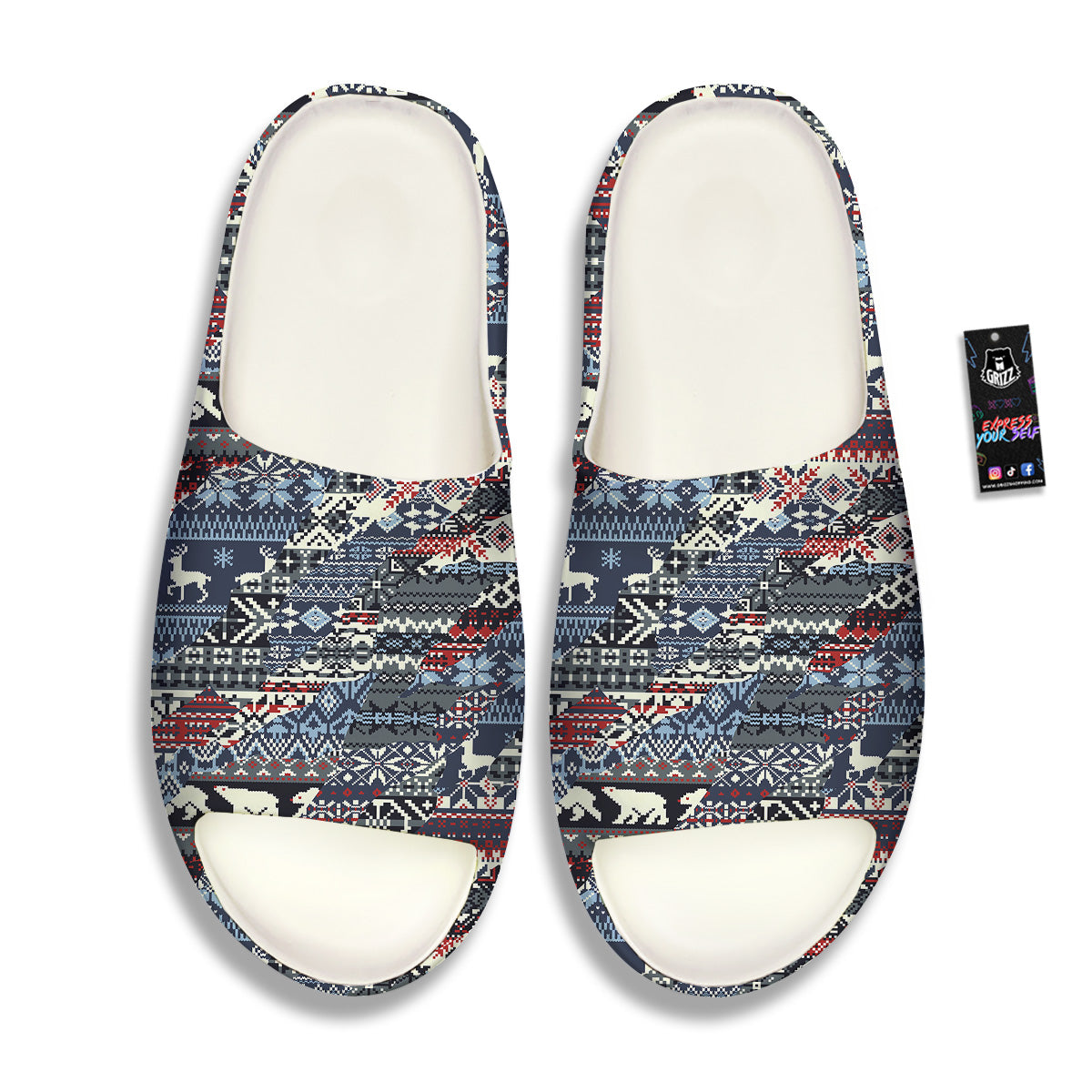 Patchwork Ugly Snowflake And Knitted Print Pattern Sandals-grizzshop
