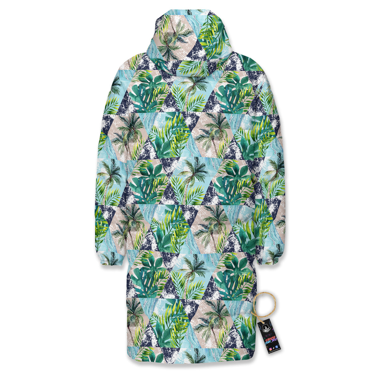 Patchwork Watercolor Tropical Leaves Print Pattern Long Down Jacket