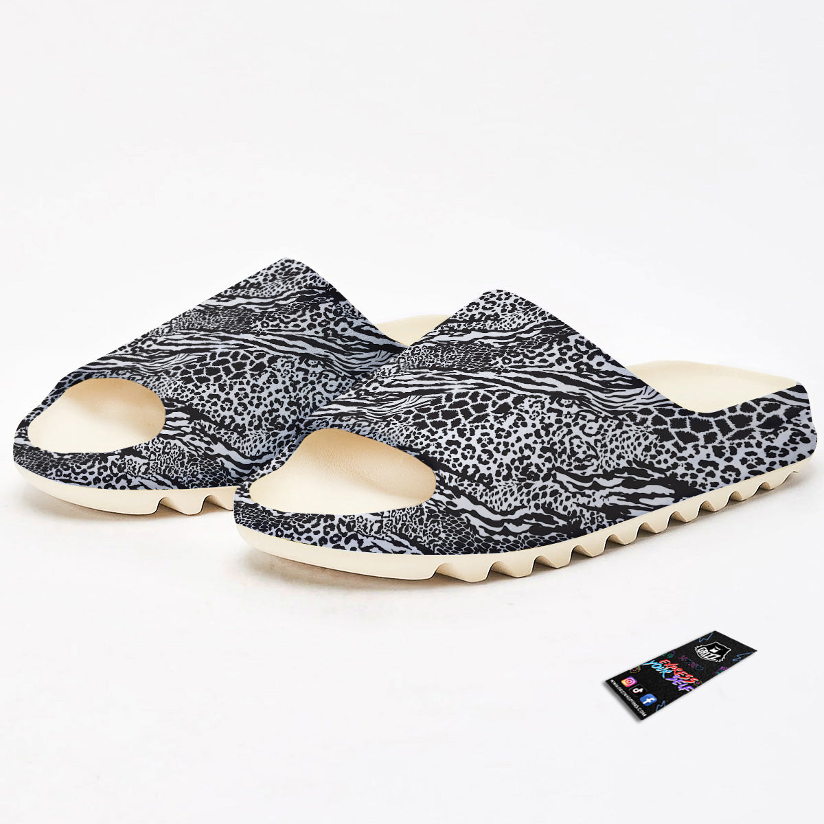 Patchwork White Black Animal Skins Print Pattern Sandals-grizzshop