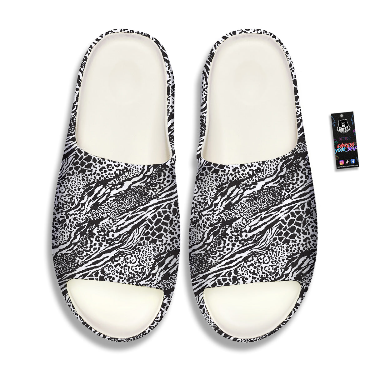 Patchwork White Black Animal Skins Print Pattern Sandals-grizzshop